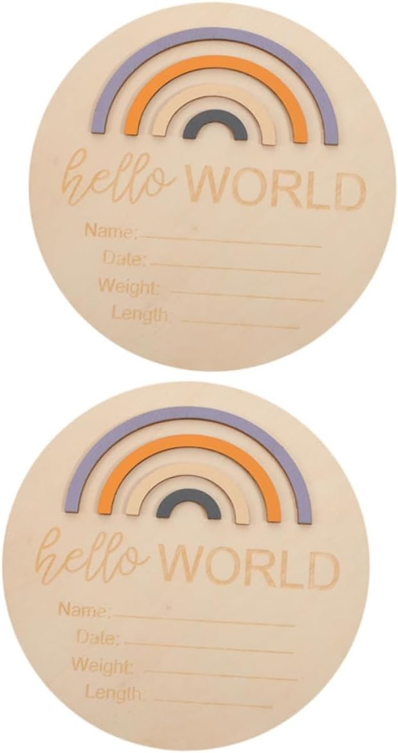 Rainbow Milestone Discs for Babies 2Pcs Wooden Birth Announcement Signs for Newborn Photography Growth Documenting Props