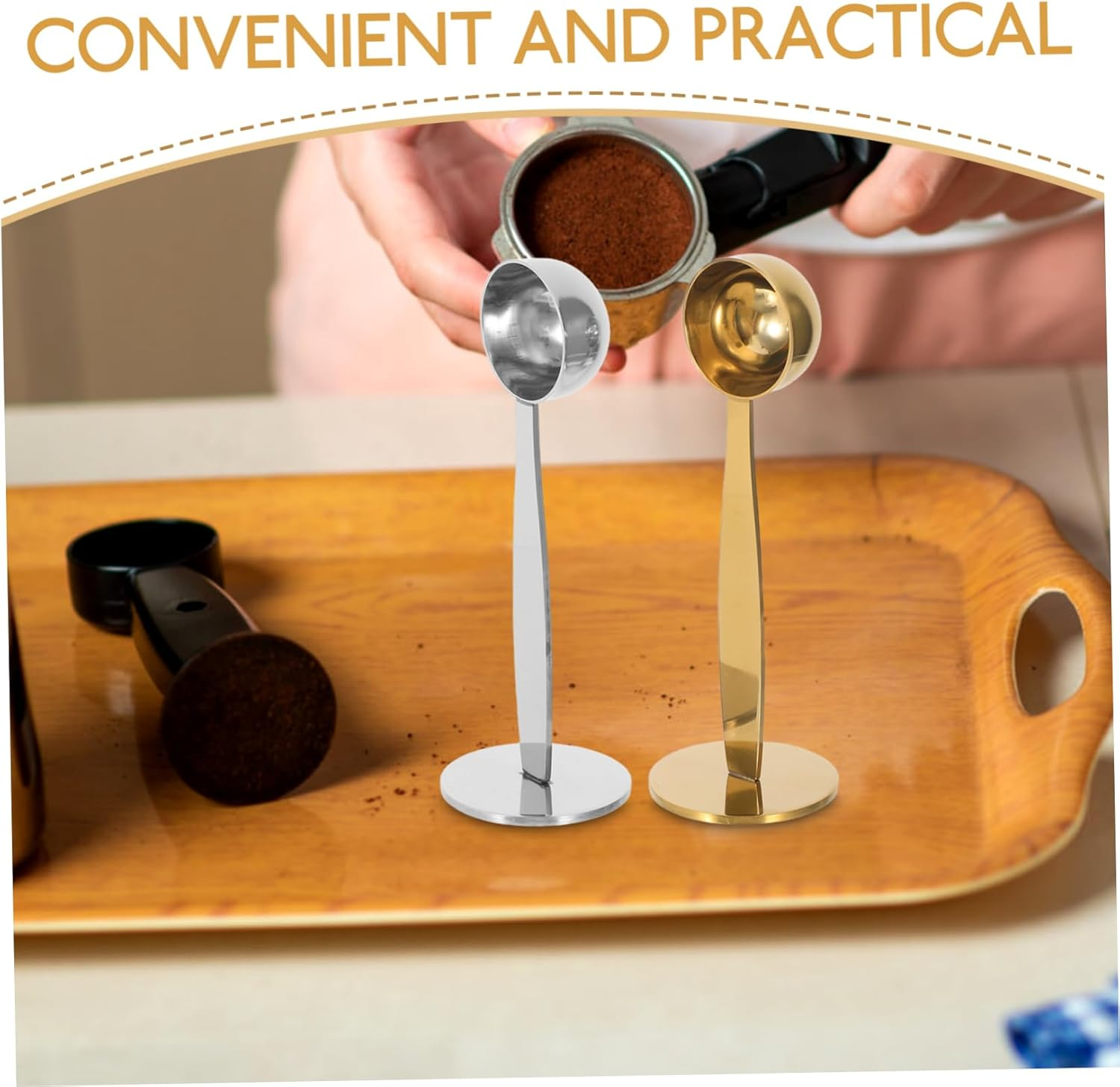 Cabilock 2Pcs Espresso Tamper Bean Spoon Stainless Steel Multifunctional Tamping Spoon for Hand Press Tamper for Coffee Brewing image number 1