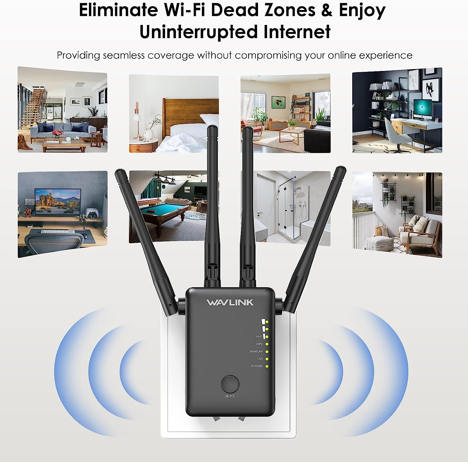 WAVLINK AC1200 Dual Band Wifi Extender/Repeater/Access Point/Router with Gigabit Ethernet Port & 4 High Gain Antennas, WPS 1200Mbps Wifi Booster for Home Office (575A3)