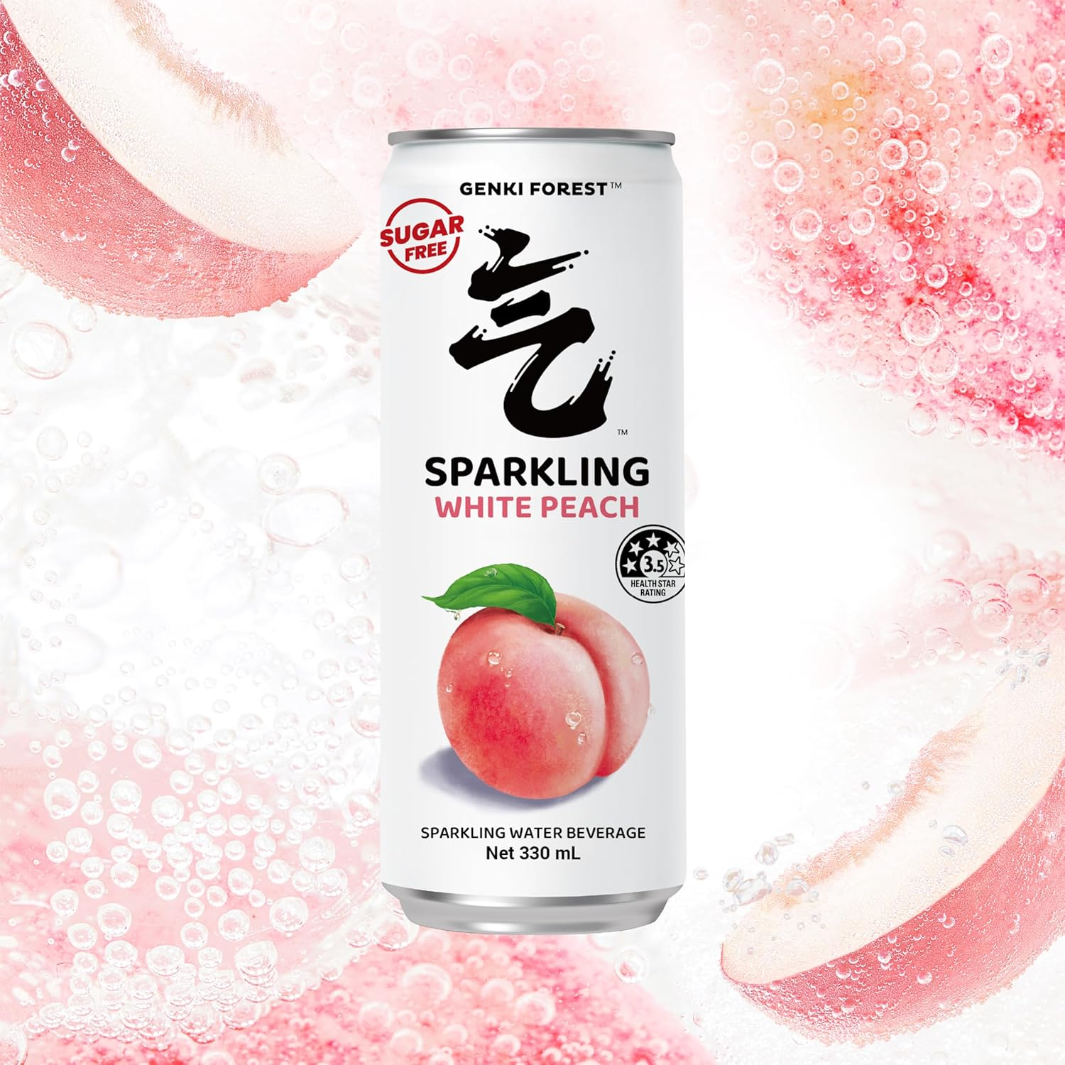 GENKI FOREST White Peach Sparkling Water Beverage, Zero Sugar Drinks, 330Ml X 24 CANS