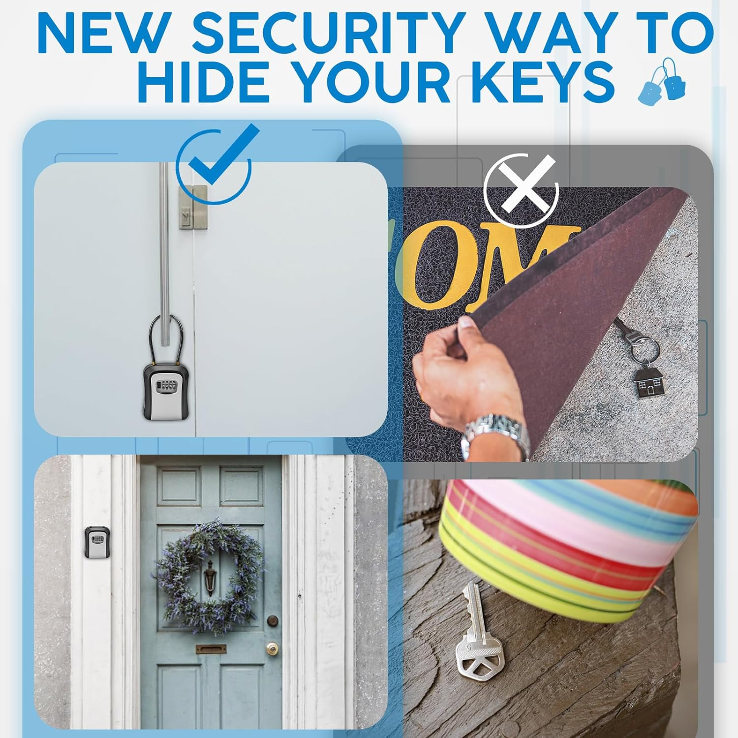 NINEMAX 4-Digit Combination Key Lock Box - Weatherproof Portable Key Safe Lock Box for Outside, Wall Mounted, Ideal for Car & Home image number 6