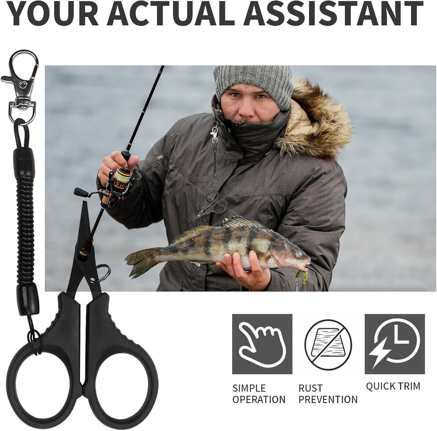 Rhoyee 3PCS Fishing Line Scissors &ndash; Sharp Braided Line Cutters with Non-Slip Handle, Compact Fishing Tools for Anglers, Kayak, Boat & Shore Use image number 4