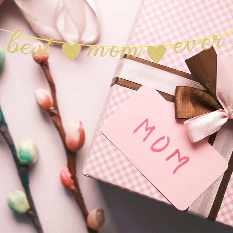 Mothers Day Decorations for Party Banner Mom Birthday Decorations Best Mom Ever Banner Mother Birthday Decor for Mom Sign for Party Mothers Day Hanging Decor for Wall Ceiling Mom Home Decor Banner image number 4