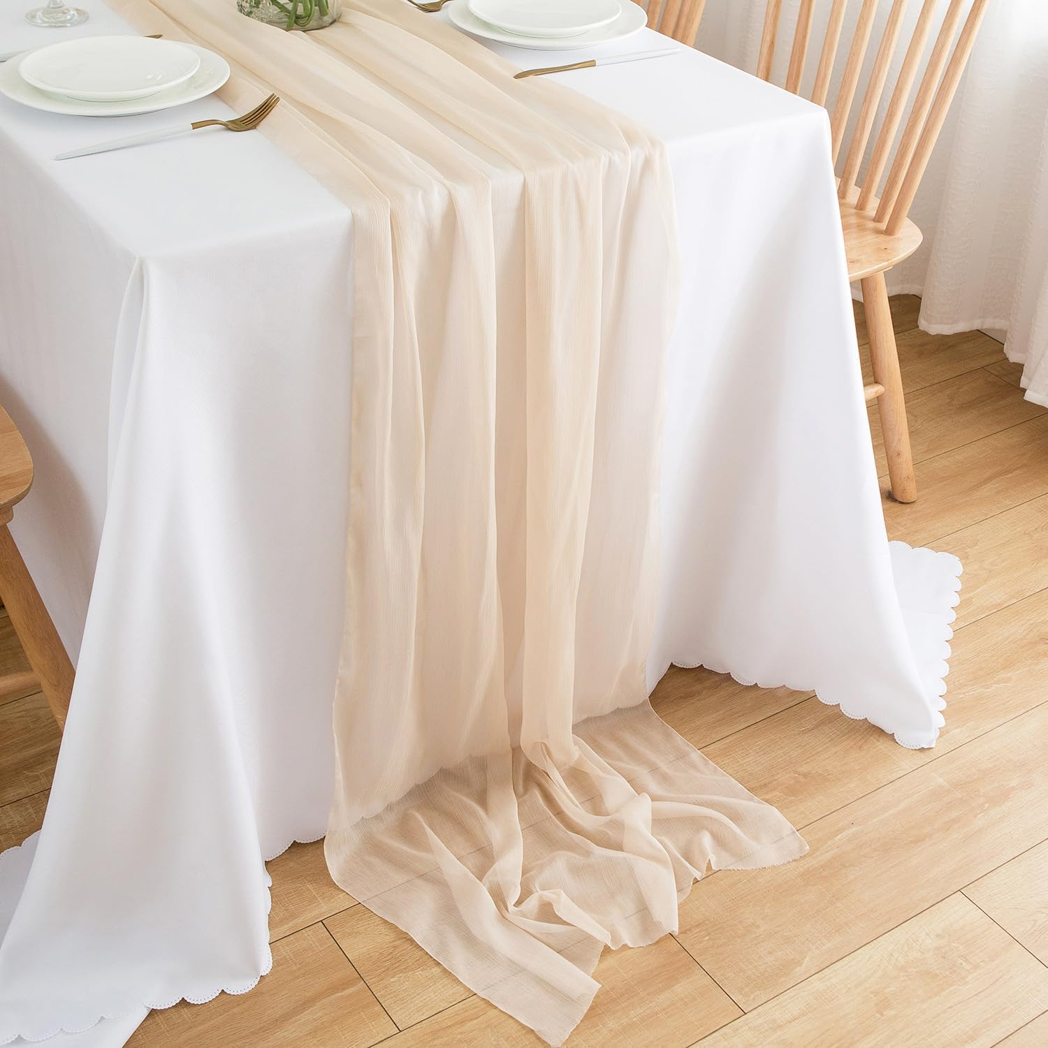 CHUQING Table Runner Dark Green Chiffon Long Table Runners 27X120 Inches Sheer Wedding Runner