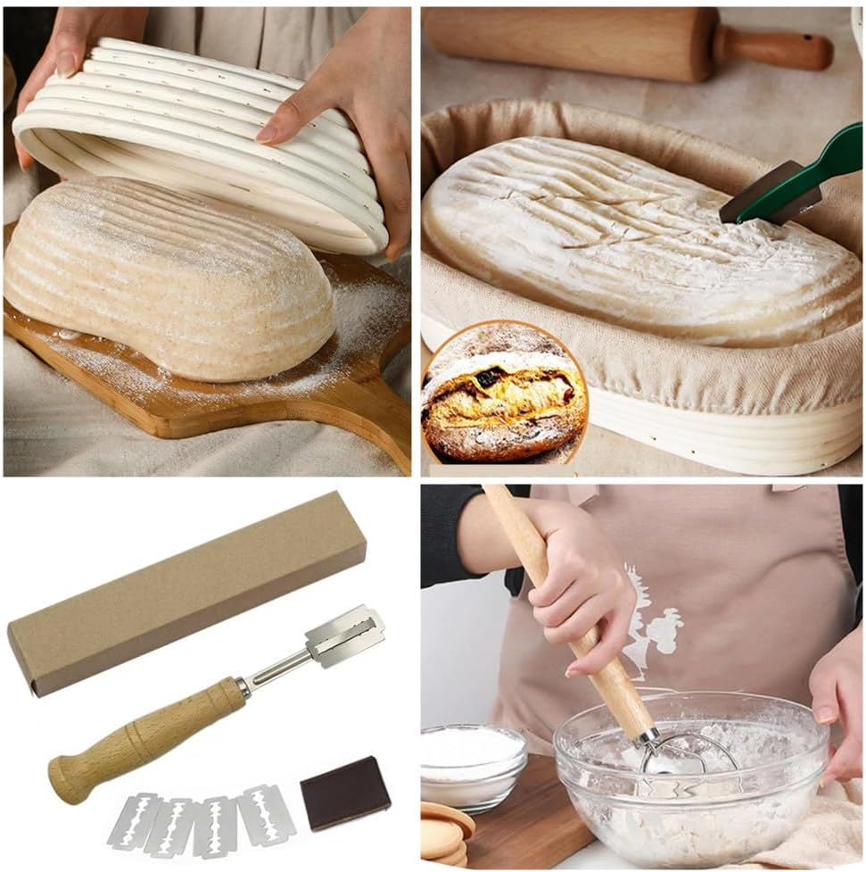 Complete Sourdough Bread Baking Supplies,Sourdough Starter Kit,Caasfooy Bread Proofing Basket Set, Premium Baking Tools,Dough Whisk, Scoring Tool, Scraper for Professional and Home Baker