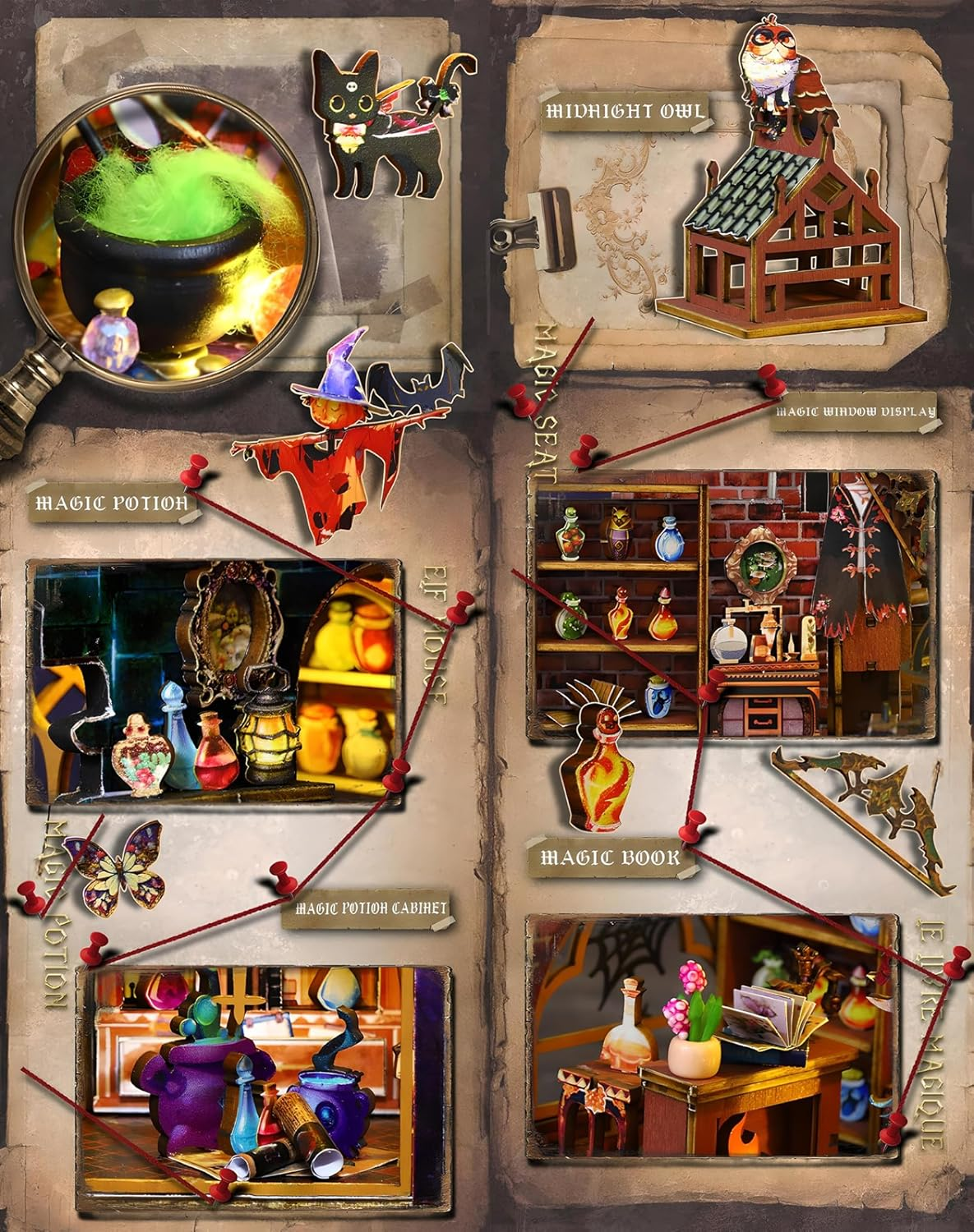 Magic Forest Book Nook Kit &ndash; DIY Enchanted 3D Woodland Miniature House with LED Lights, Wooden Bookshelf Insert Diorama Puzzle Model for Adults Craft, Fairy Garden Decorative Display image number 3