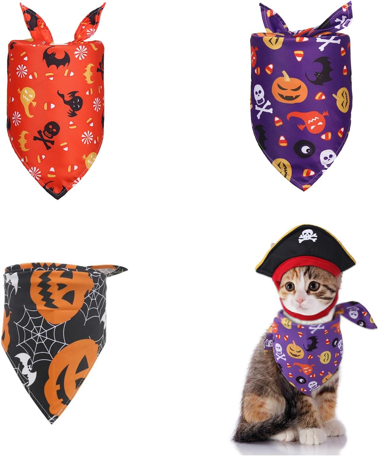 RTRTGS Pack of 3 Halloween Dog Scarf, Pet Scarf, Dog Scarf, Washable Triangular Dog Scarf, Ghost Pattern Pet Scarf for Halloween and Thanksgiving (M:65 X 42 X 42 Cm) image number 4