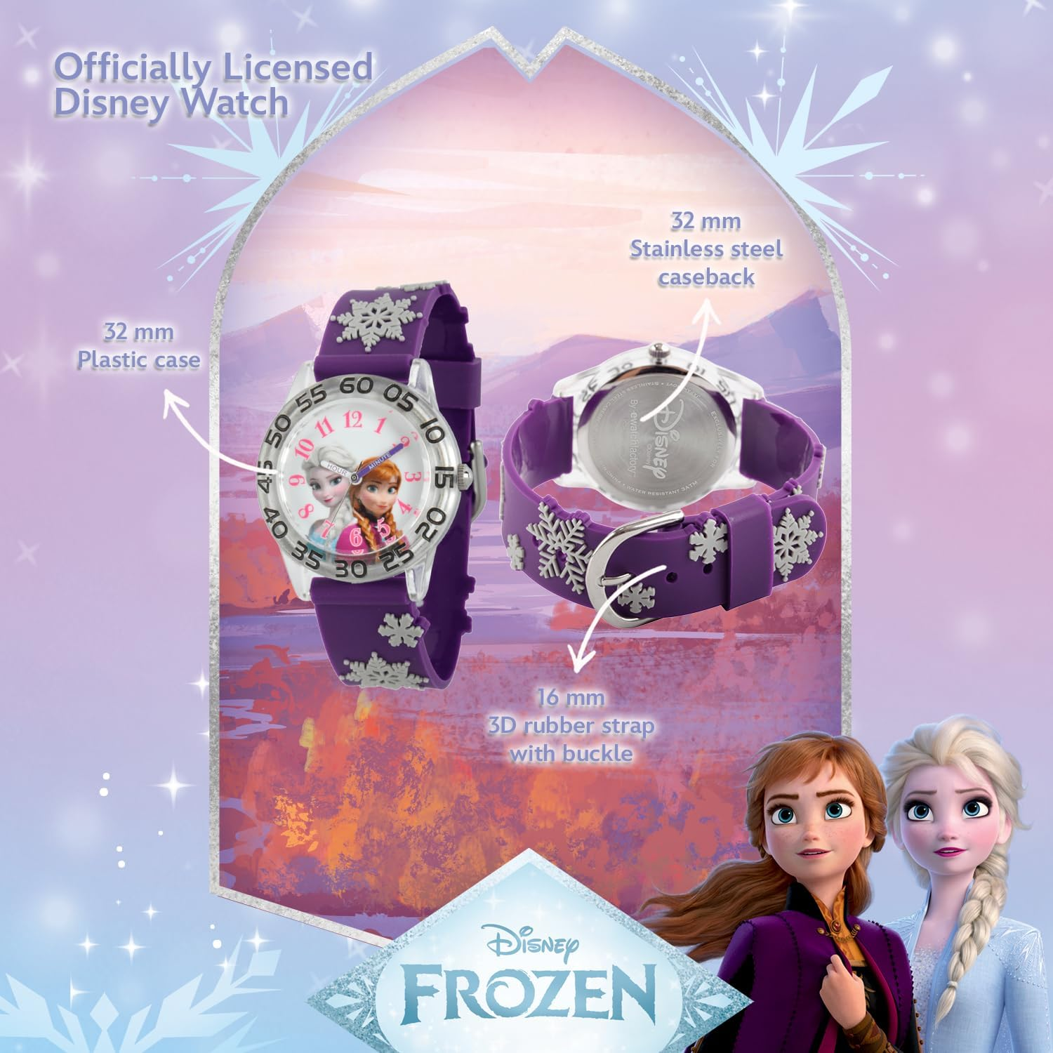 Disney Frozen Kids' Plastic Time Teacher Analog Quartz 3D Strap Watch, Purple, Plastic Kids image number 4
