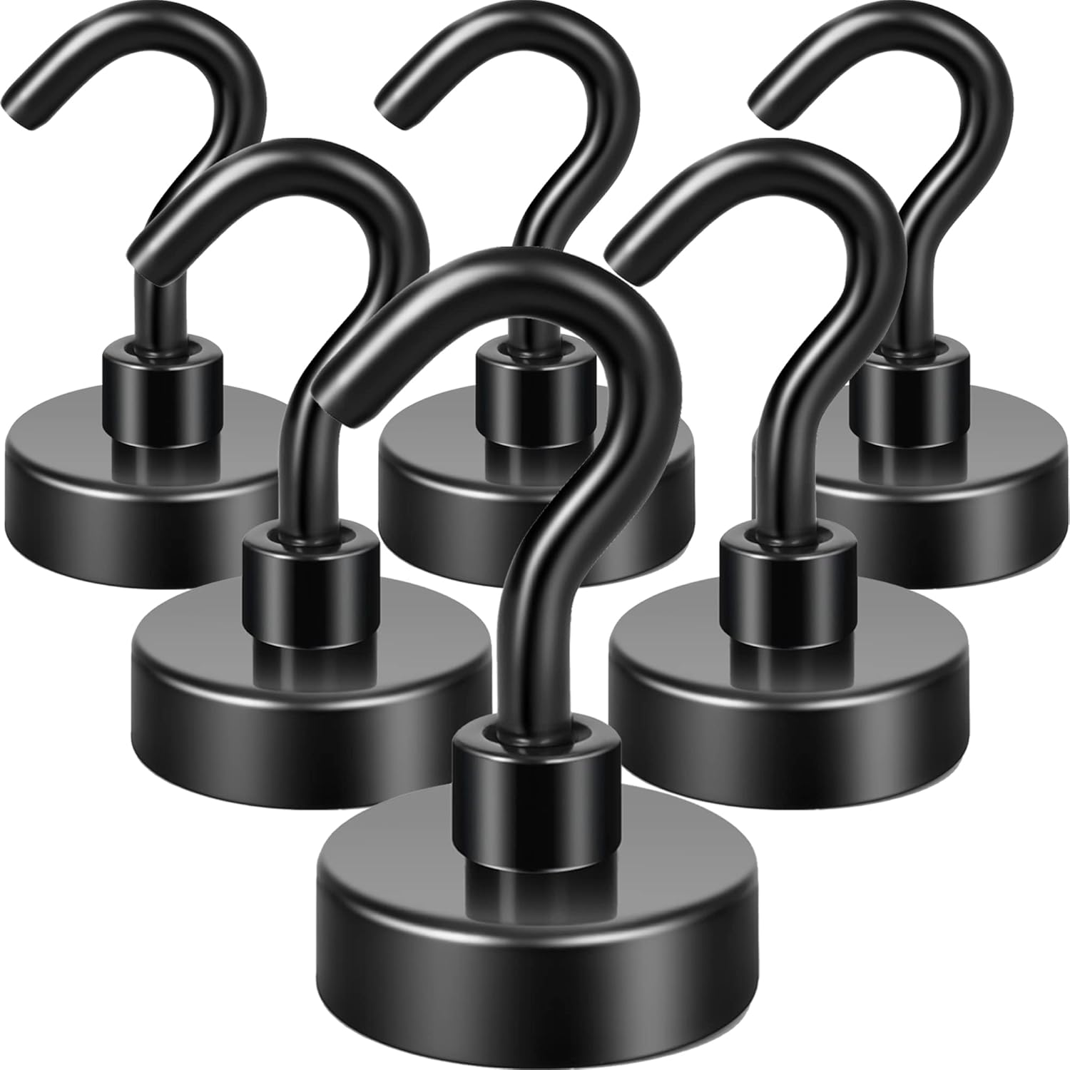 Neosmuk Black Magnetic Hooks,Heavy Duty Earth Magnets with Hook for Refrigerator, Extra Strong Cruise Hook for Hanging, Magnetic Hanger for Cabins, Grill (Matte Black, 6 Pack)