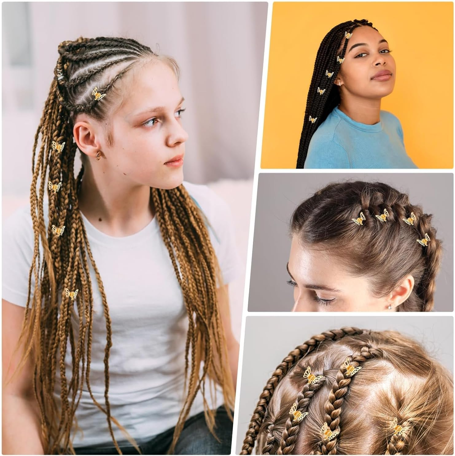 30 Pcs Gold Butterfly Hair Clips for Women,Hair Rings for Braids Accessories,Hollow Butterfly Metal Claw Clips Strong Hold,3D Gold Jewelry for Women Fashion Styling