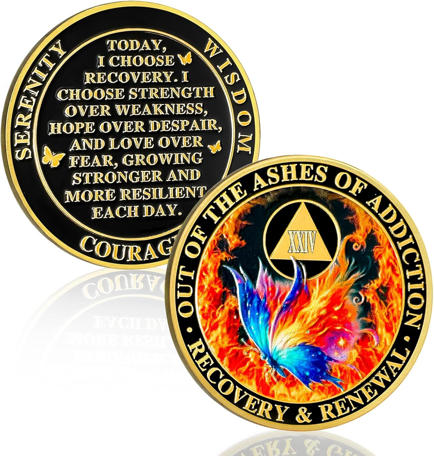 Butterfly in the Fire 24 Year Sobriety Coin, Recovery & Renewal AA Medallion - Celebrating Recovery Anniversary Tokens, Alcohol Free Sobriety Gifts for Women Men - 11 Year Sober image number 4