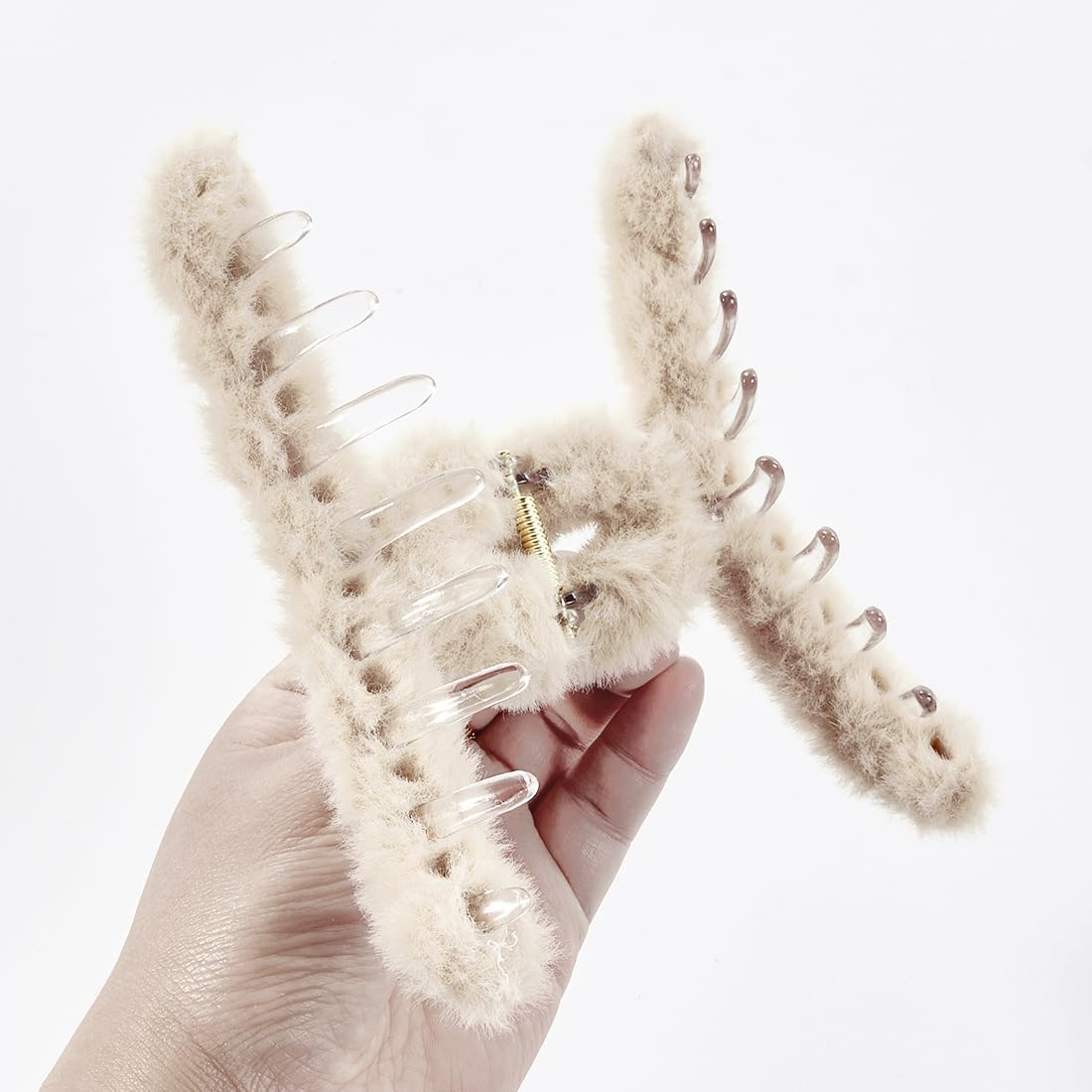 UTSAUTO 4 Pack Fuzzy Hair Claw Clips for Women, Large Non-Slip Strong Large Hair Claw Clips for Women Thick Hair,(Pink+Brown+White+Khaki) image number 2