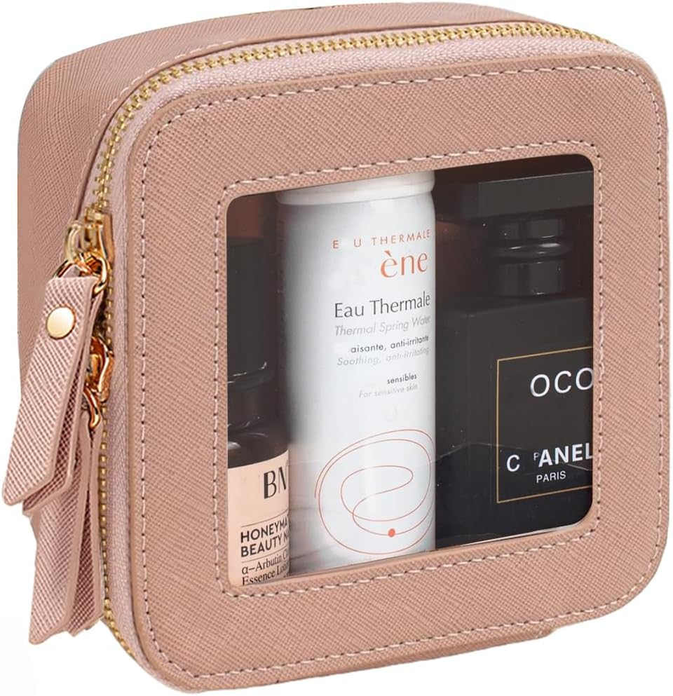 Clear Makeup Bag Small, Mini Travel Cosmetic Case Transparent TSA Approved Toiletry Bag with Zipper Portable Make up Pouch for Purse Traveling Car Essentials Organizer for Women Men (Mini White)