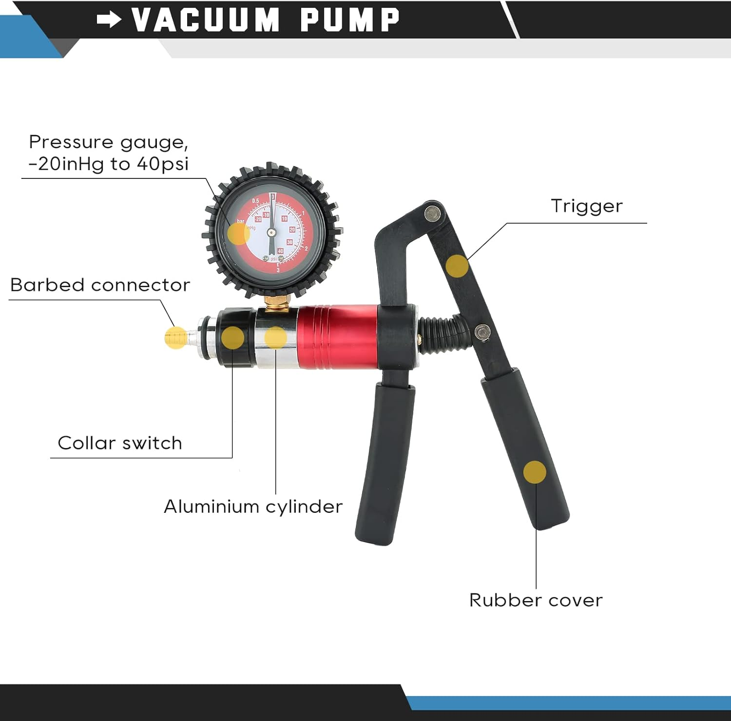 ATPEAM 21PCS Brake Bleeder Kit Hand Held Vacuum Pressure Pump Tester with Adapters One-Man Brake Clutch Fluid Oil Bleeding System Tool image number 4