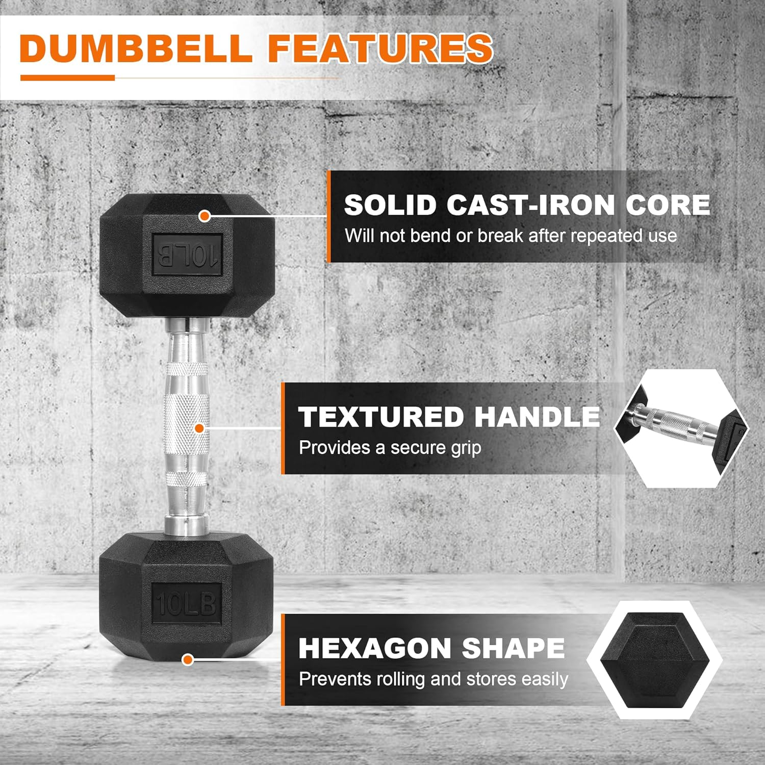 Balancefrom Rubber Encased Hex Dumbbell in Pairs, Singles or Set