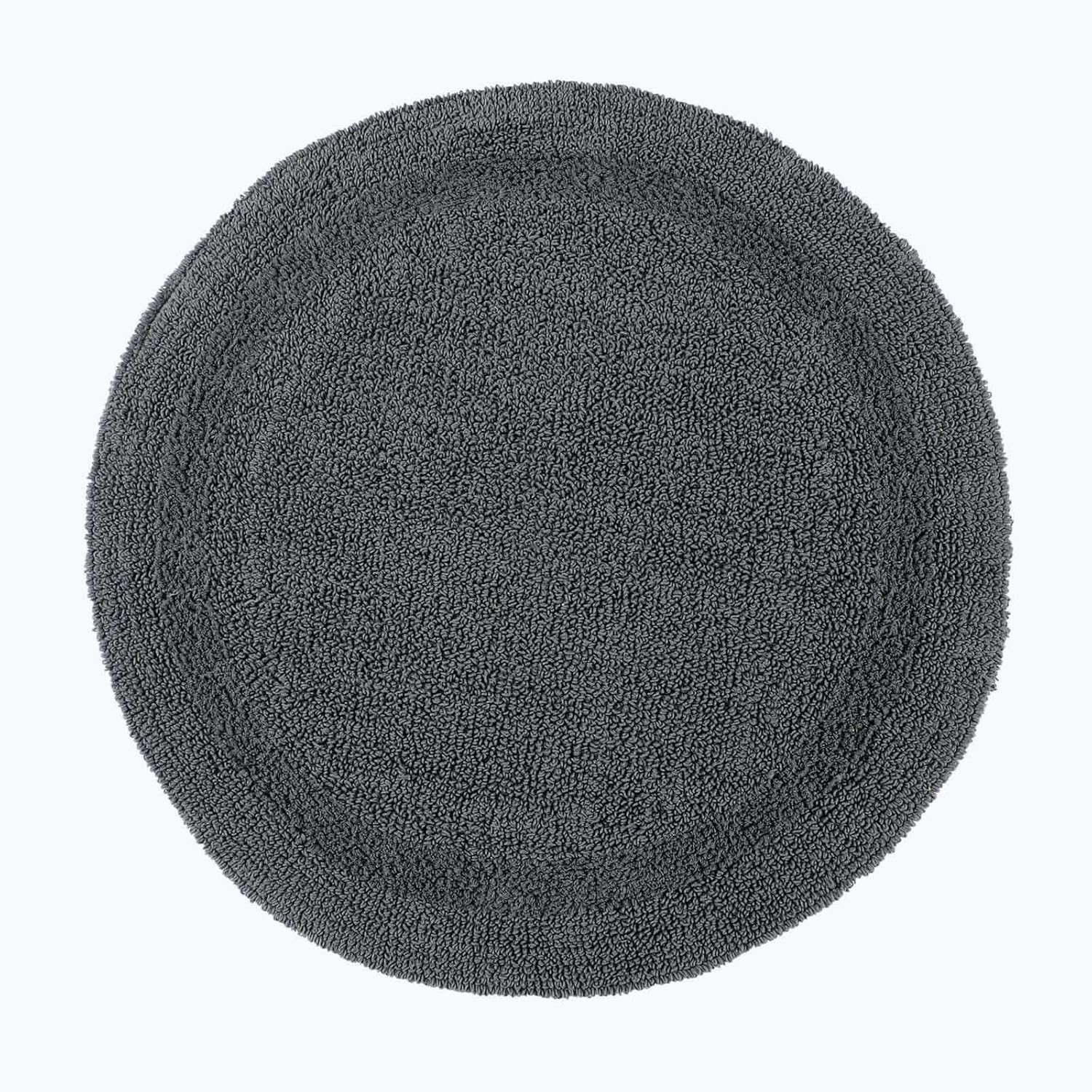HOMESCAPES round Bath Mat Soft 100% Cotton Reversible Non Slip Washable Super Absorbent Quick Dry Grey 80Cm image number 4