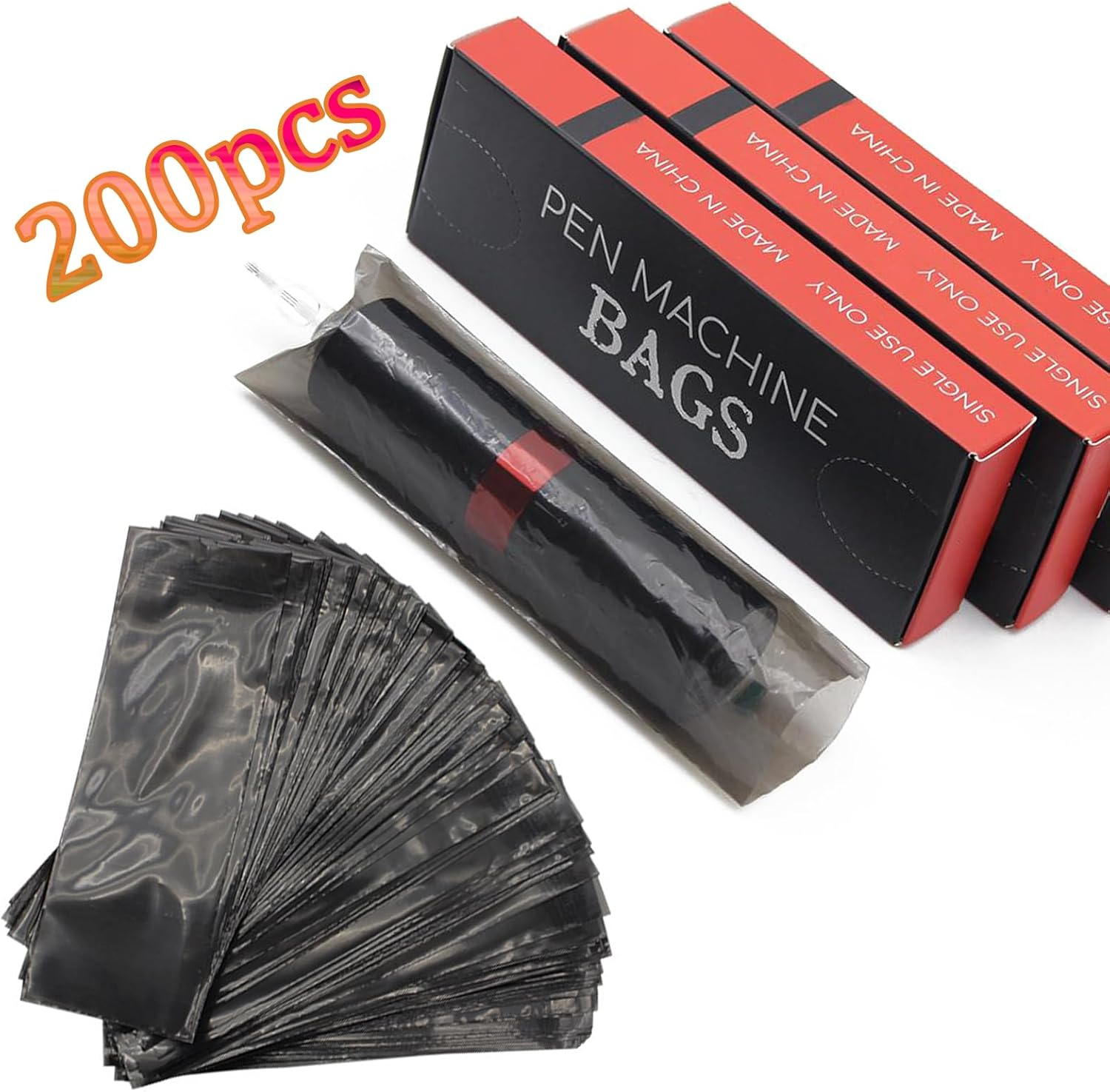 HOINCO Tattoo Machine Pen Cover Tape Wraps,200Pcs Tattoo Machine Covers and 6Pcs Tattoo Machine Tape Grip Wrap 2 X 5 Yards Self for Tattoo Supplies image number 5