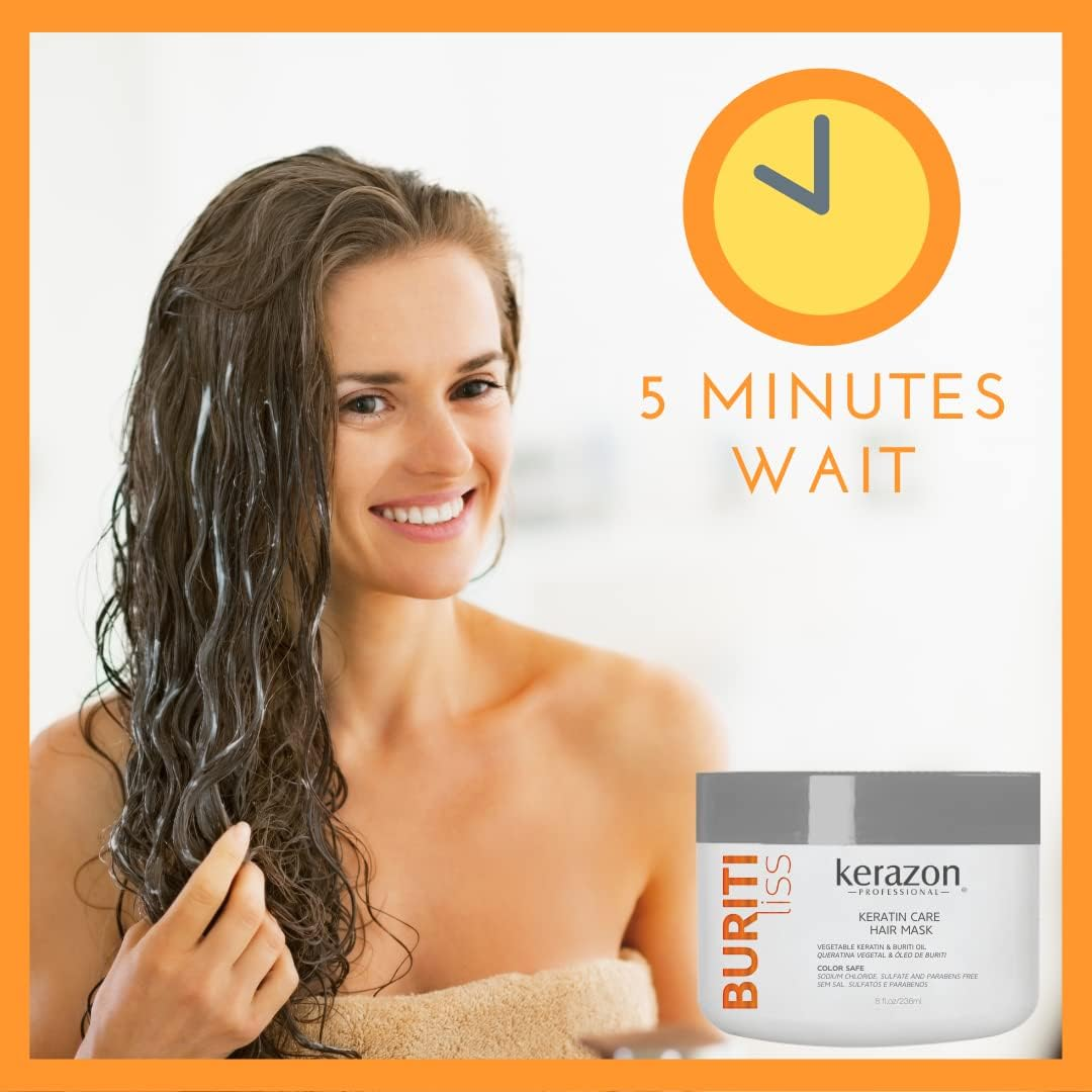 Hair Mask anti Frizz Keratin Care, Moisturizing, Deep Hydration for Dry Damaged Hair Buriti Liss