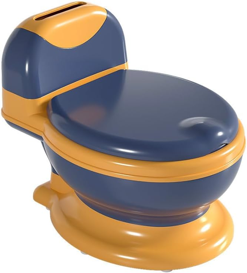 Uandhome Potty Training Toilet, Realistic Potty Training Seat with Toilet Brush, Toddler Potty Chair with Soft Seat, Toilet Tissue Dispenser and Splash Guard, Non-Slip for Toddler& Baby& Girls (Blue)