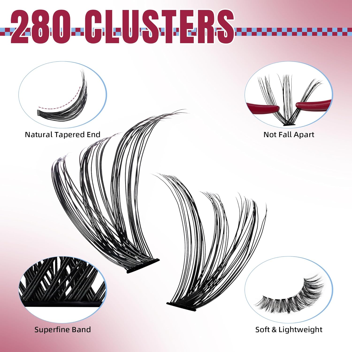 Mayhug Lash Clusters Kit 280Pcs Lash Extension Kit Individual Wispy Cluster Lashes Natural 9-16Mix DIY Eyelash Extension Kit D Curl Cluster Lashes at Home (30+40+50D Kit) image number 1