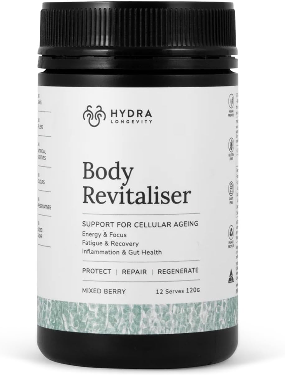 Body Revitaliser Organic Superfood Powder Health Supplement, 49 Ingredient Smoothie Mix with Prebiotics, Chlorella, Reishi, Vegan, Non-Gmo, Gluten-Free 120 Grams (12 Servings)