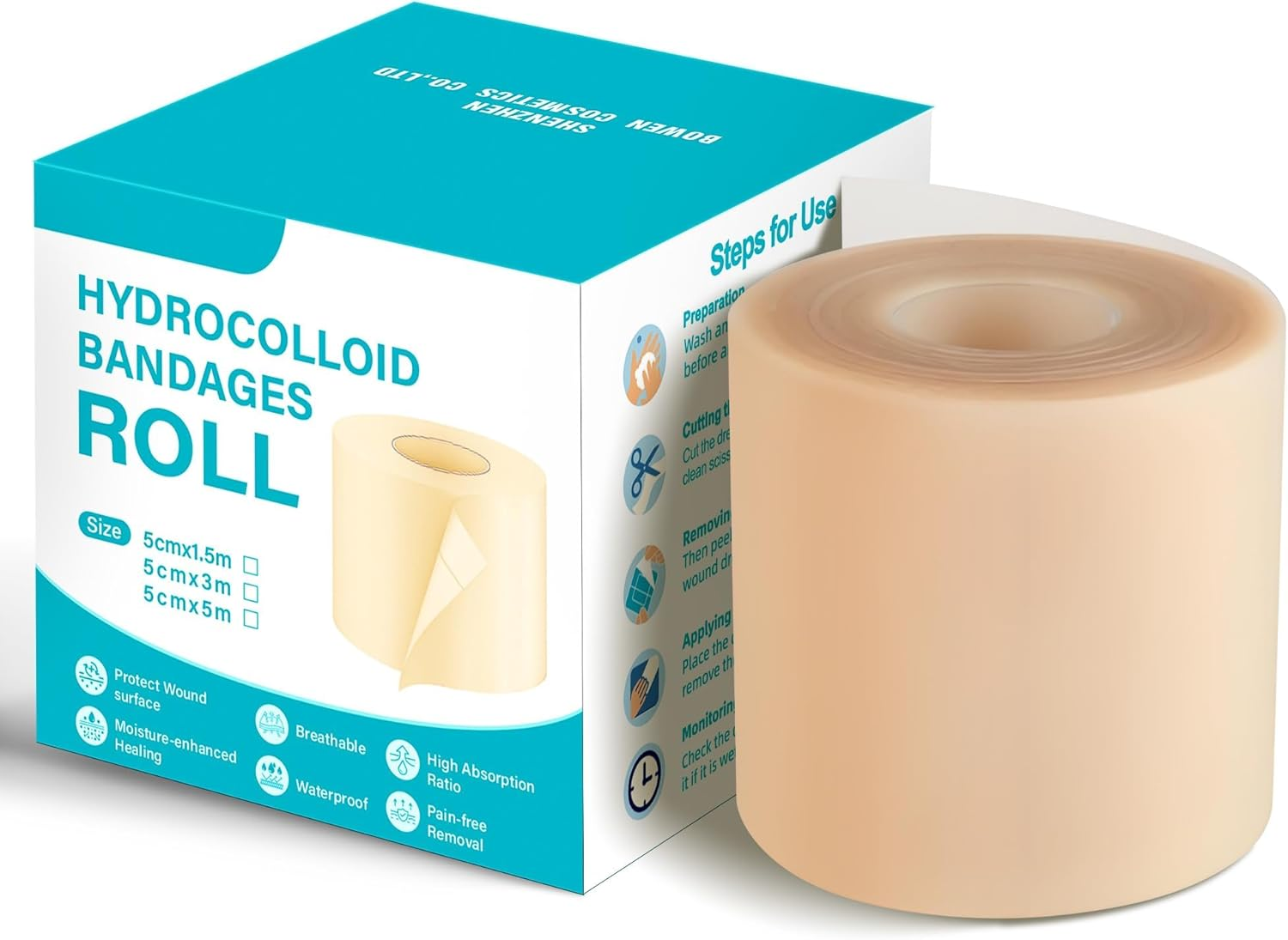 Hydrocolloid Roll for Wound Care, 5Cm*2M Hydrocolloid Bandages Rolls Tape, Waterproof and Ultra Absorbent Patch Bandages Cut-To-Size, First Aid Kit Essential for Burn Blister image number 1
