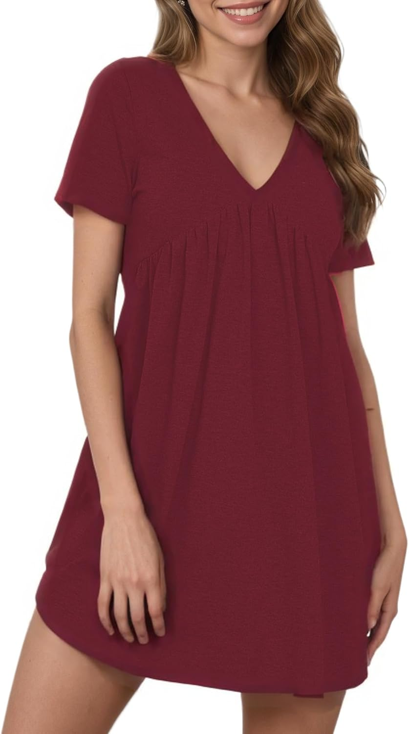 Summer Ladies, Maternity Casual Homewear V-Neck Short Sleeve Pajama Dresses