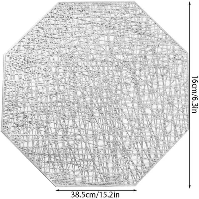 XUNQUCOM Hollowed Out Octagonal Light Luxury Insulated Table Mat 6Pcs (Silver) image number 3