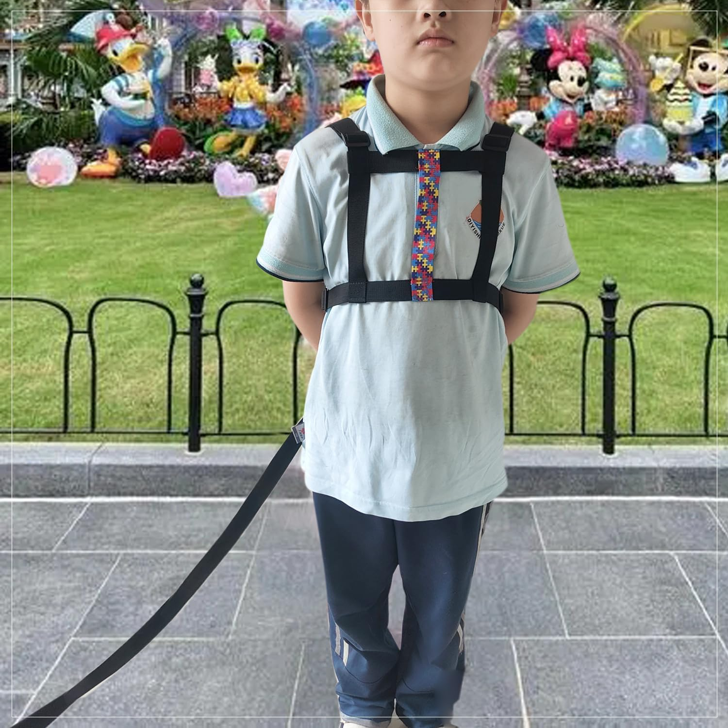 Walking Harness for Older Children with Quick Grab Handle and Adjustable Tether for Autism Special Needs ADHD Safety Teens Harness with Pouch Autism Awareness Straps image number 4