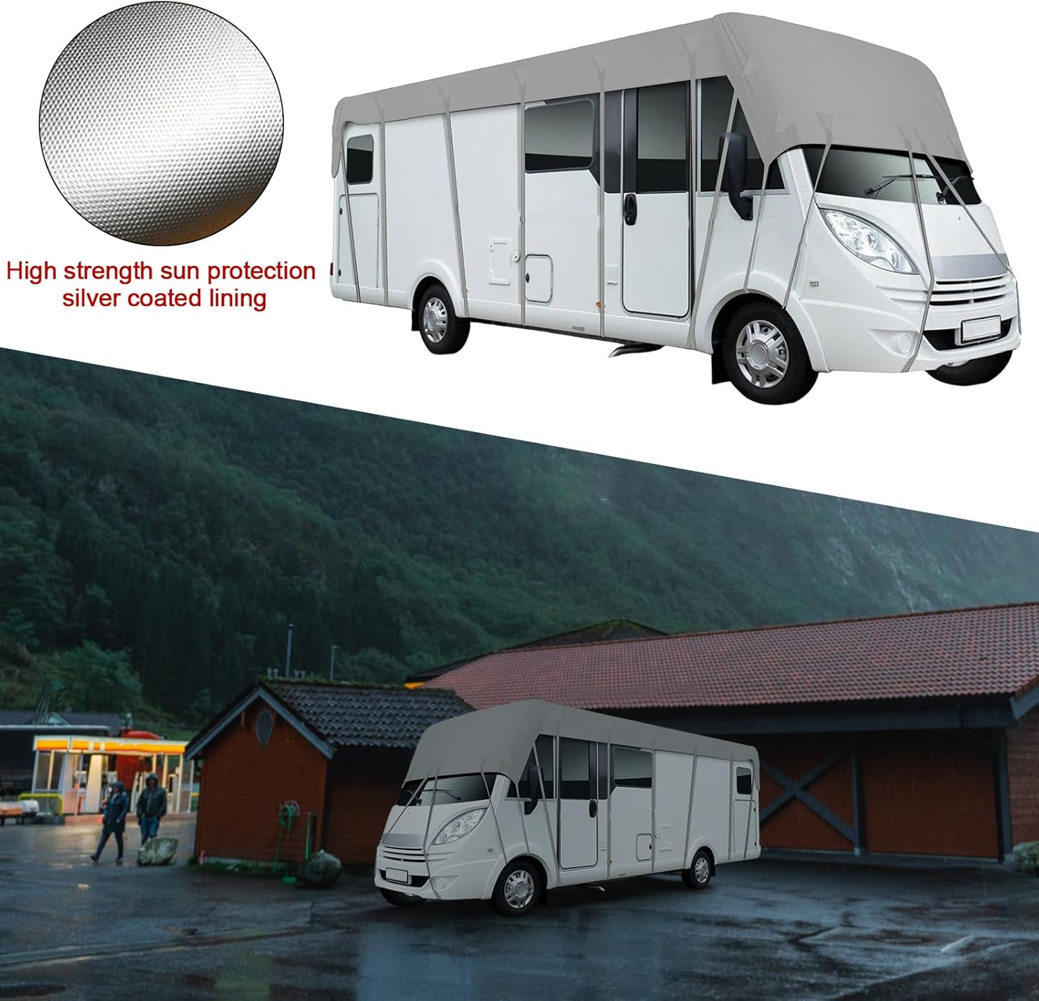 Waterproof Caravan Cover, 210D Oxford Cloth Caravan Protective Roof Cover, 3X10/11/12/13 Meters Silver Coated Lining RV Top Tarpaulin for Trailer (3X10M) image number 3