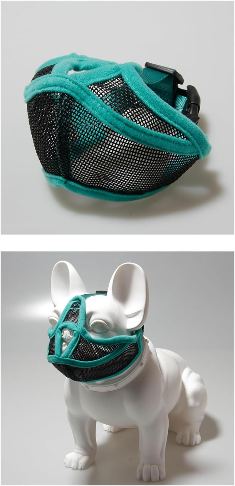 Short Snout Dog Muzzle, Won&rsquo;T Cover Forehead Bulldog Muzzle Adjustable Breathe Mesh, anti Bitting Chewing Barking (Green, L) image number 1