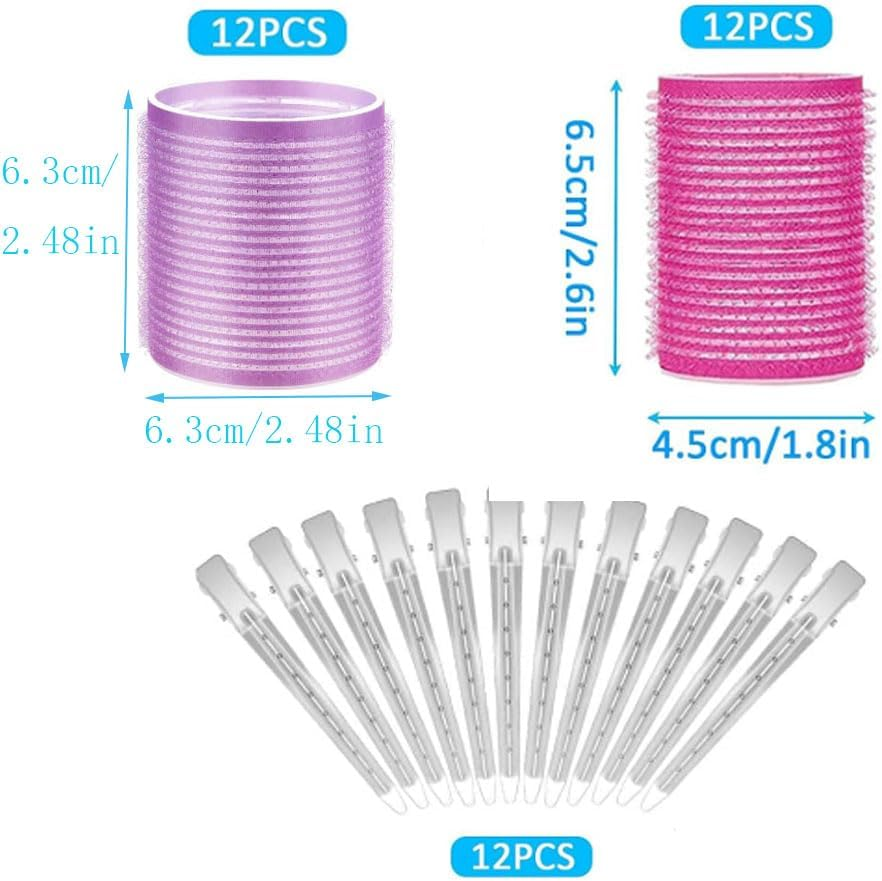 Armastuse Hair Curlers Rollers,36Pcs Jumbo Big Hair Roller Sets with Stainless Steel Duckbill Clip, 2 Size Self Grip Hair Curlers Rollers for Long Medium Short Thick Fine Thin Hair Bangs Volume（45 Mm,63 Mm)