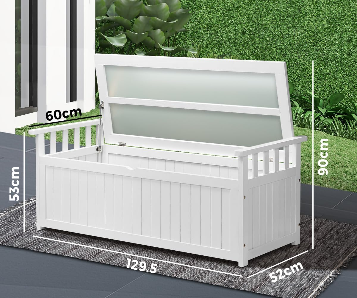 LI LIVSIP 200L Outdoor Storage Deck Box Bench, Waterproof & Lockable Large Storage Box Container Bench with Wheels & Handle for Cushion Pillow Toys Garden Tools, White image number 6