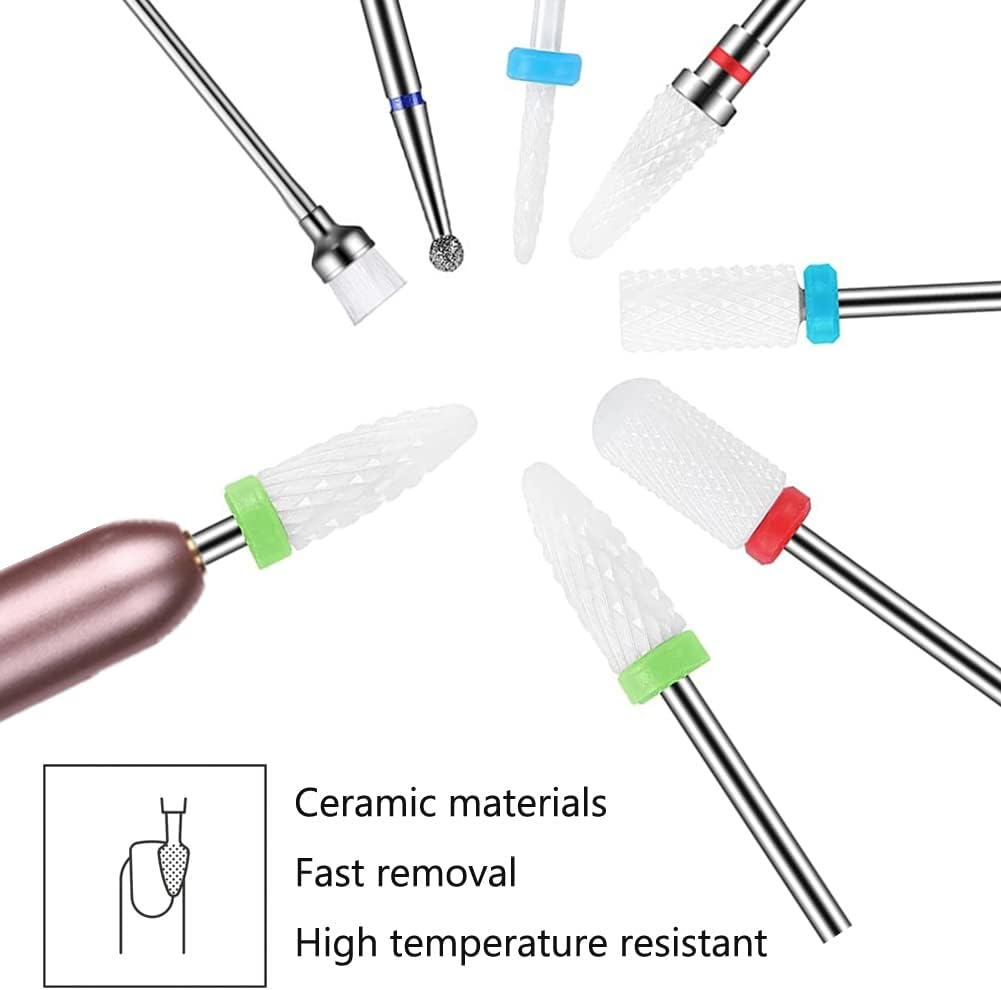 YHTSPORT 8Pcs Ceramic Nail Drill Bits, Electric Nail File Bits 3/32 ", Nail Removal for Acrylic and Gel Nails,Cuticle Scissors Curved Nail, for Electric Nail Files image number 1