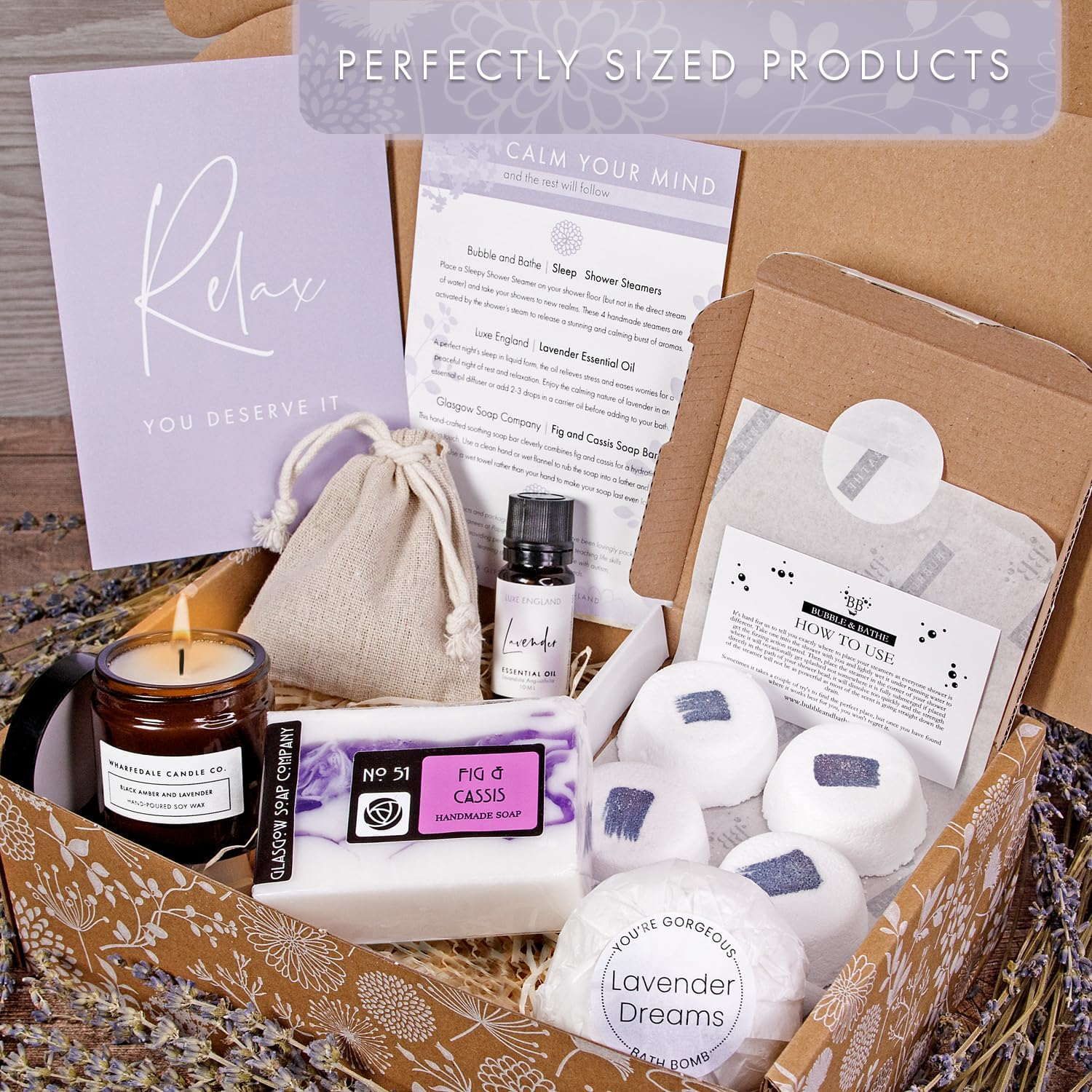 Luxe England Pamper Hamper - Relaxation Gifts for Women: Candle, Soap, Essential Oil, Bath Bomb, Shower Steamers & Lavender by Luxe England image number 3