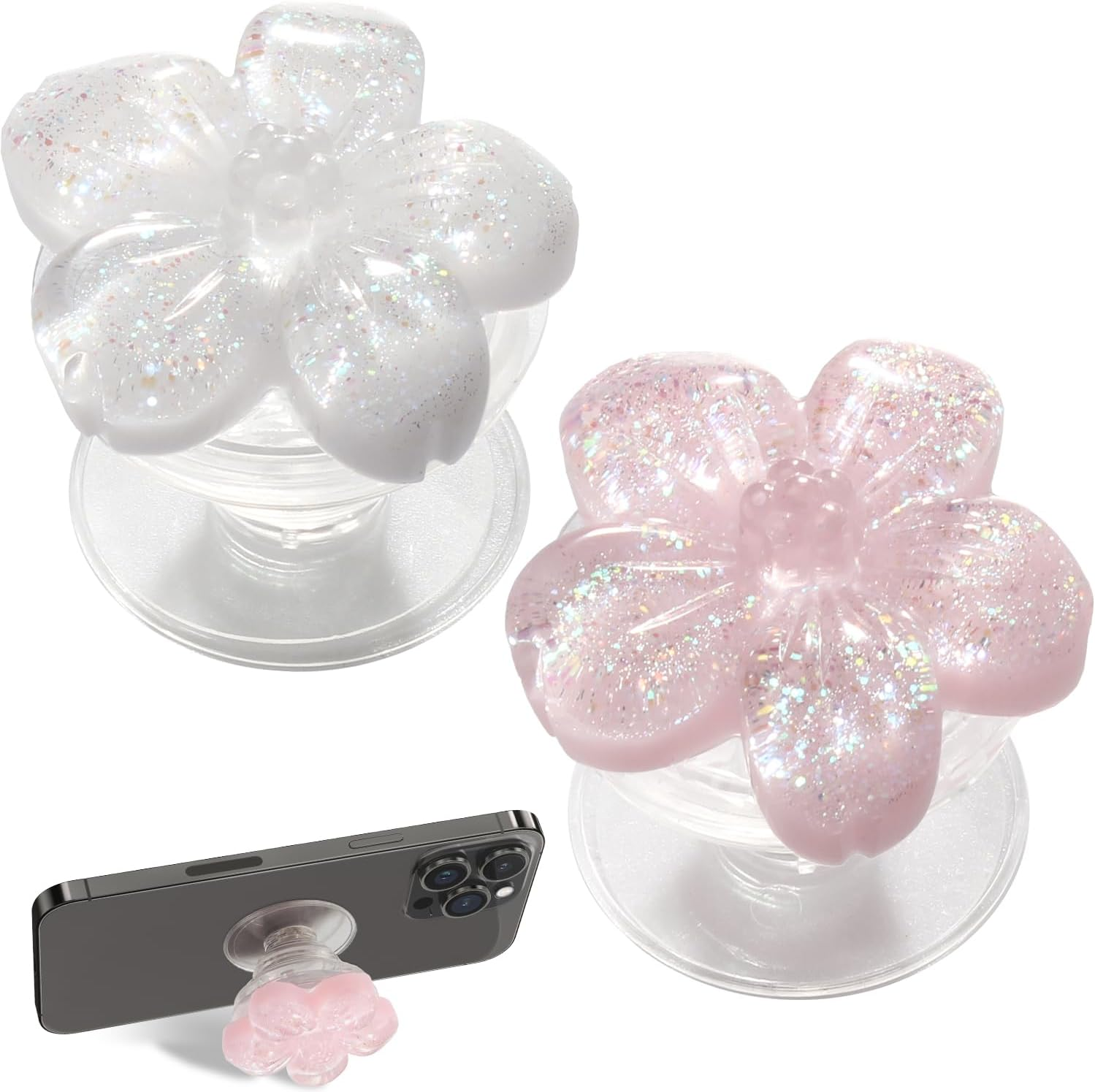 T Tersely 2Pack Cell Phone Holder for Kindle, Cute 3D Flower Shape Collapsible Stand Expandable Multi Functional Mobile Phone Grip Stand Holder for Smartphone Tablet Cell Phone Accessory image number 3