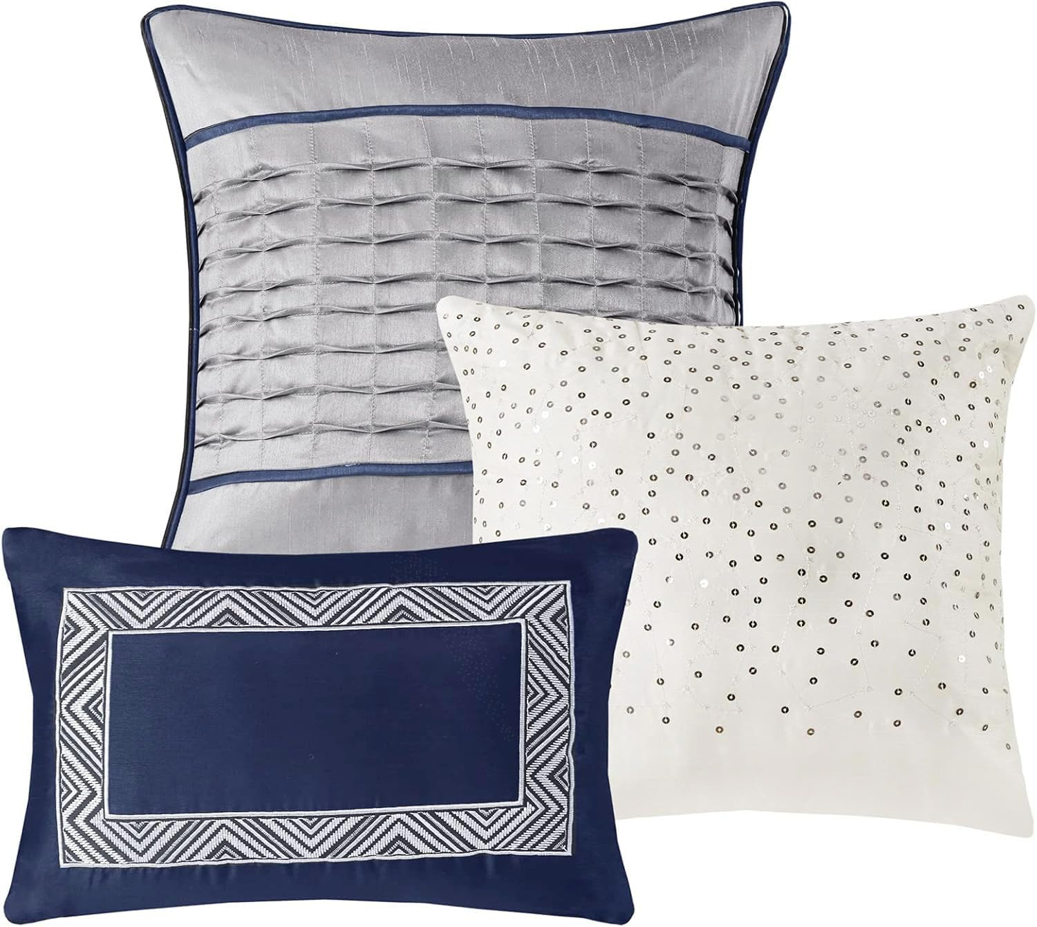 Madison Park Quilt Set Luxurious Jacquard Stripes Design - All Season, Coverlet Bedspread Lightweight Bedding Layer, Shams, Decorative Pillow, Full/Queen(90"X90"), Chevron Navy 6 Piece image number 3