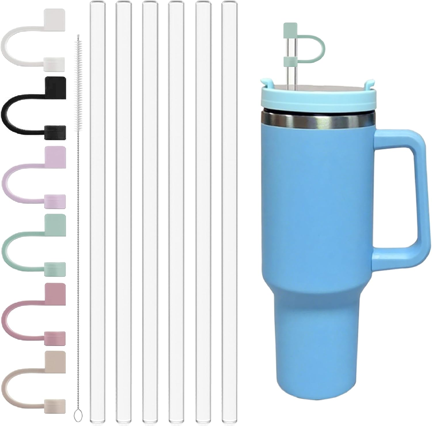13Pcs Stanley Cup Compatible Straw Set, 6 Reusable Plastic Straws, 6 Silicone Morandi Straw Covers, 1 Cleaning Brush, Stanley Cup Accessories, for 40 Oz/30 Oz Tumblers image number 5