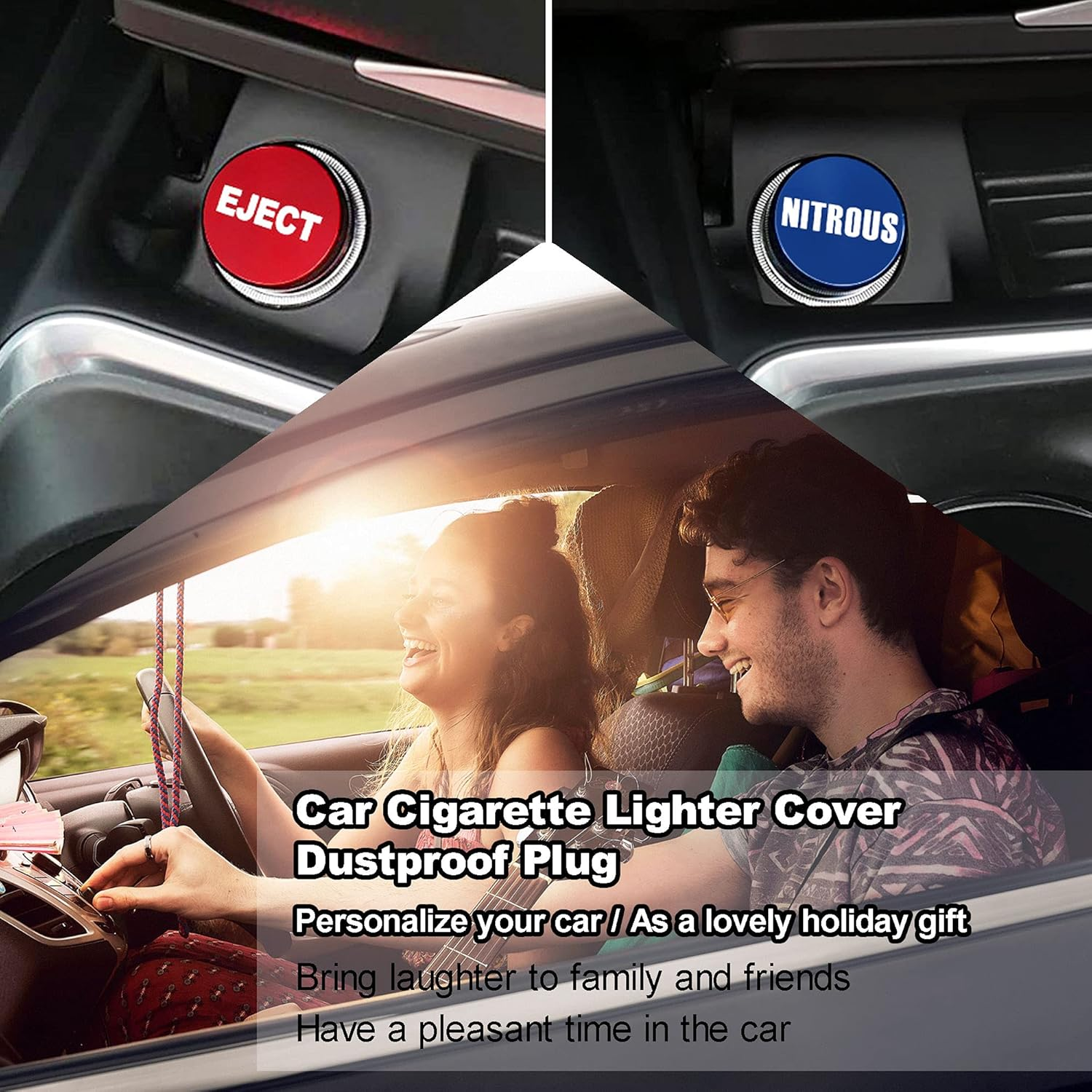 Aluminum Eject Nitrous Button Car Cigarette Lighter Plug Cover Fits Most Automotive Vehicles Boats with Standard 12 Volt Power Source (Eject Red + Nitrous Blue)