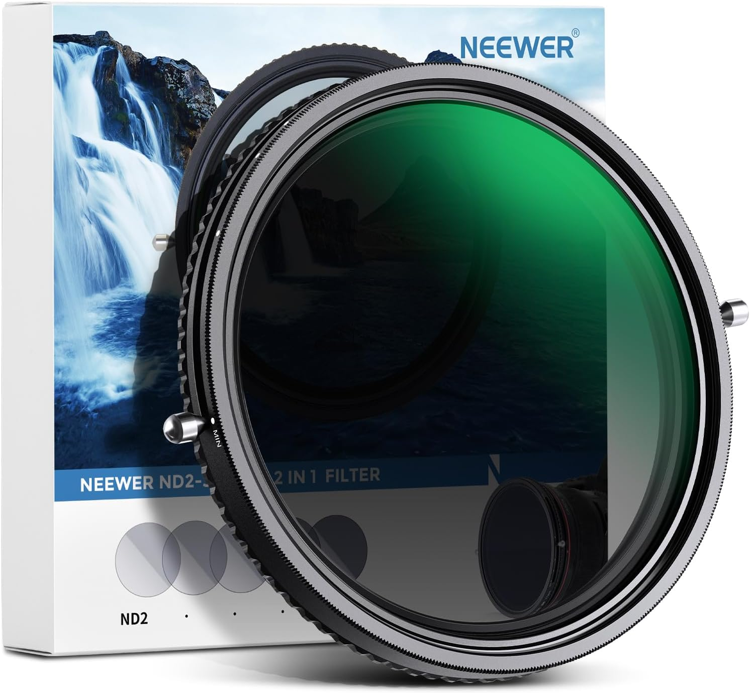 NEEWER 2 in 1 82Mm Variable ND Filter ND2&ndash;ND32&CPL Filter(Circular Polarizer Filter) No X Cross/30 Layer Nano Coated/Hd Optical Glass/Ultra Slim Aluminum Alloy Frame/Water Repellent/Scratch Resistant image number 2