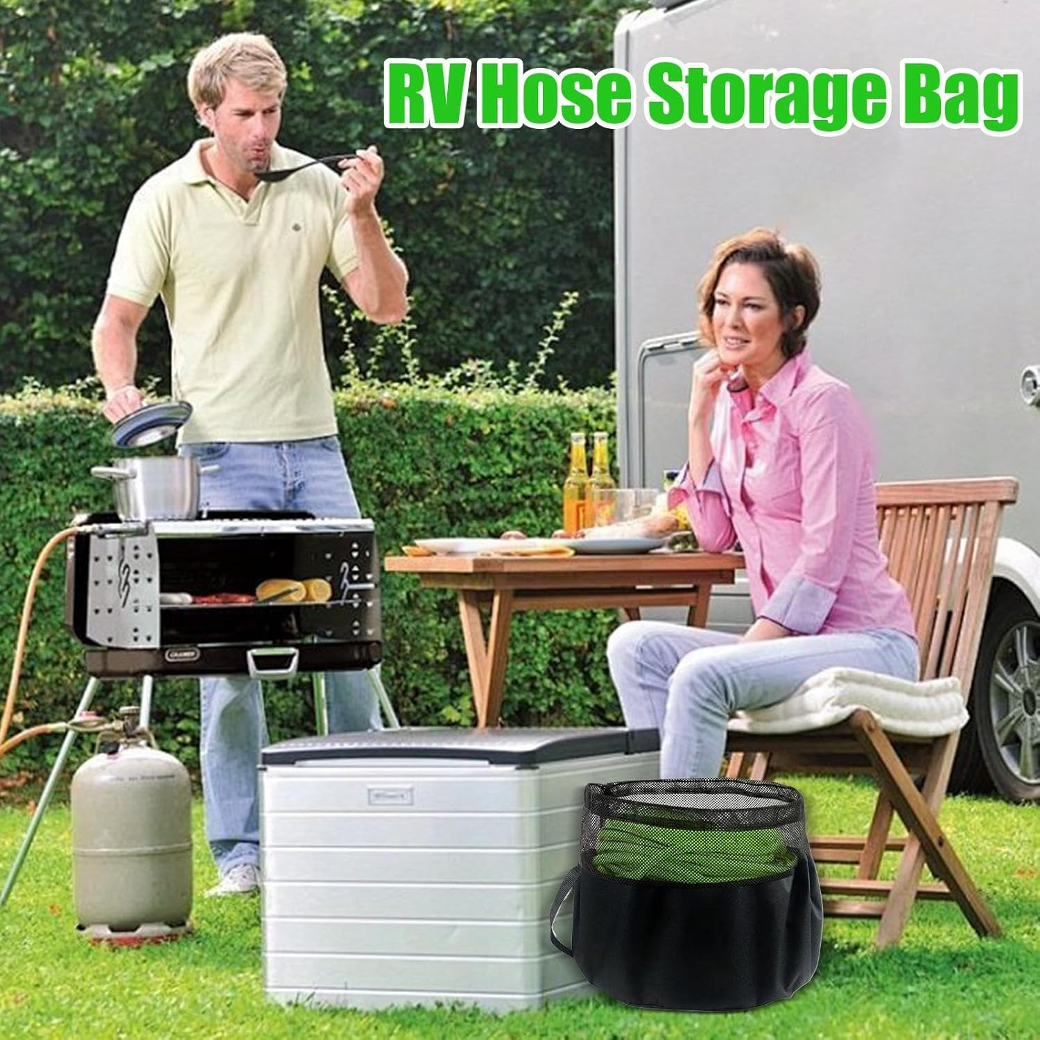 RV Hose Bags, RV Sewer Hose Storage with Drawstring Mesh Top, round Cable Organizer Bag, Storage Utility Bag for Sewer/Drink Water Hoses & Electrical Cords image number 1