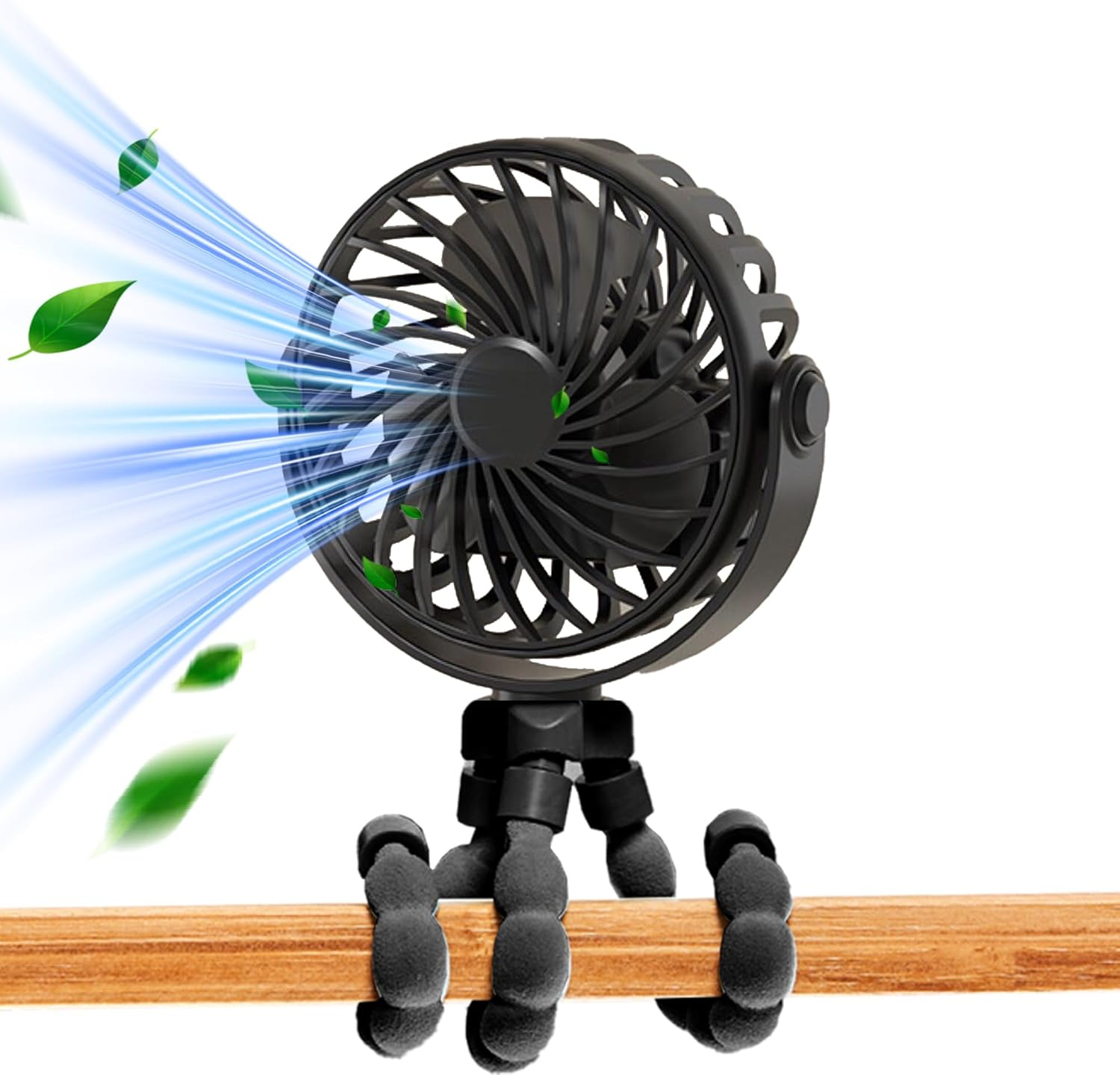 Mini Portable Stroller Fan, Hand Held Fan, 3 Gears, USB Rechargeable, 360&deg; Rotation, Flexible 3-Legged Small Fan, Suitable for Car Seat, Baby Bed, Treadmill and Travel (Black)