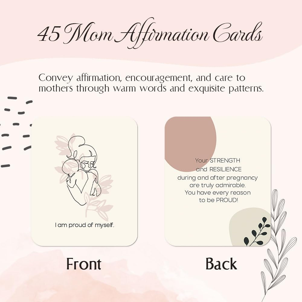 BIROYAL 45 PCS New Mom Affirmation Cards for Post Partum/Postpartum - New Mom Essentials Gifts with Empowering Messages - Postpartum Affirmation Cards with Wooden Stand and Metal Box image number 6