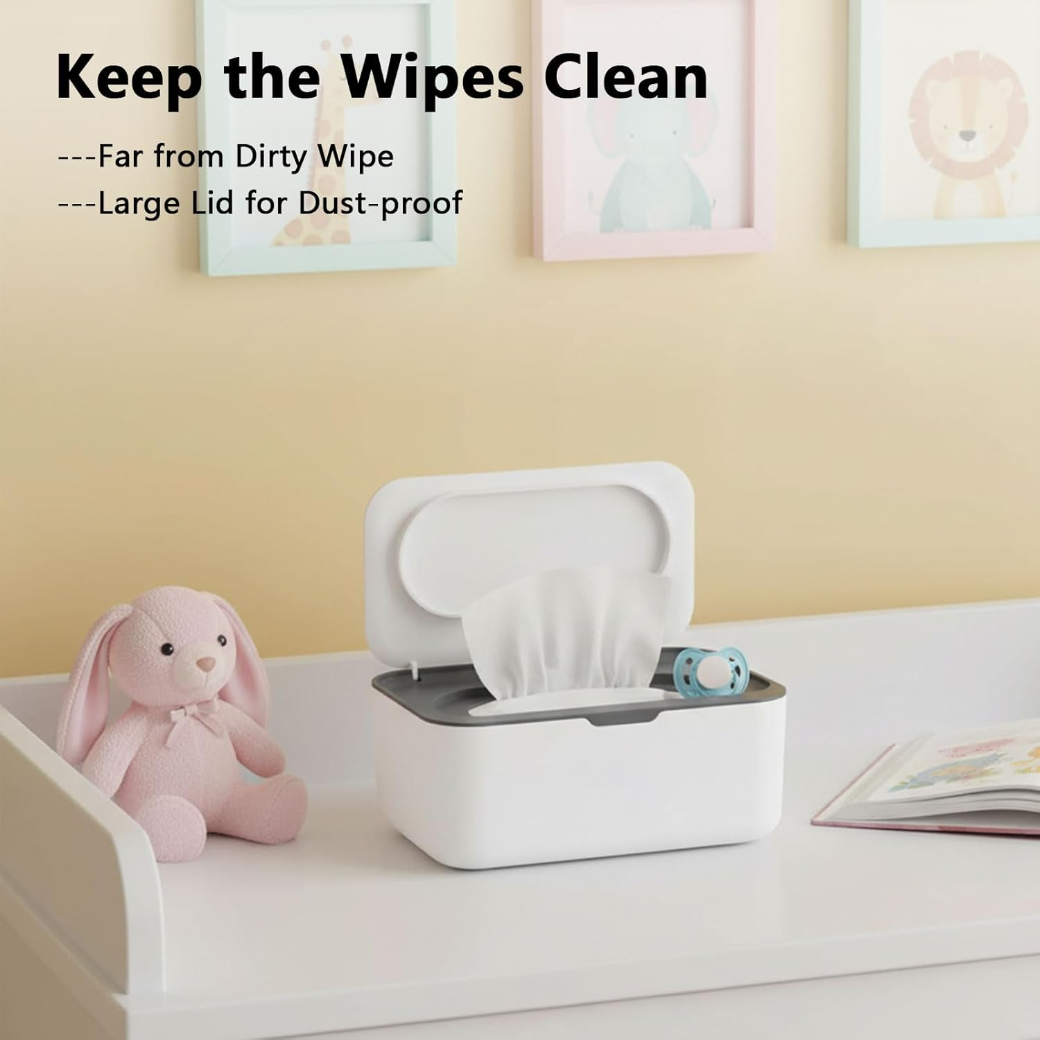 Wipes Dispenser for Baby & Adult, Wet Wipe Dispenser Compatible with Baby Wipes, 80 Wipes Capacity, Suitable for Living Room, Bathroom, Nursery, Easy Pull, Non-Slip Case by CRFY (Grey) image number 5