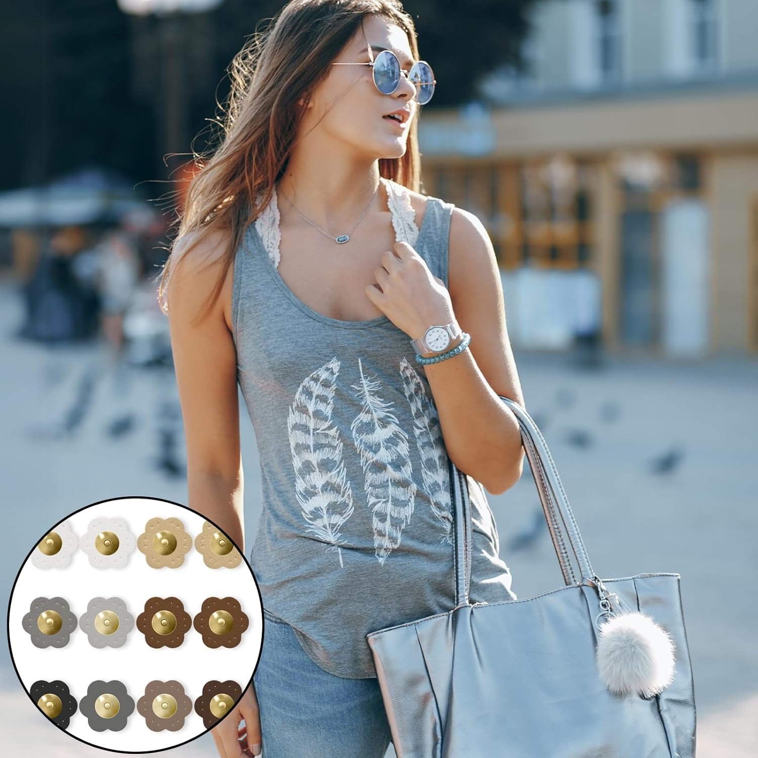 TEAONE Leather Magnetic Snaps, 6 Pairs Magnetic Blossom Buttons for Purse, Handbag, Wallet, Clothes, DIY Crafts (Colorful) image number 5