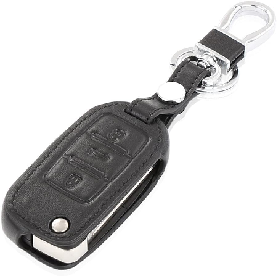 YJADHU Leather Men Women'S Key Holder Key Chain Car Key Case Cover, Fit for Volkswagen VW Jetta MK6 Tiguan Passat Golf 4 5 6 Polo Cc Bora Skoda,Black Black Line