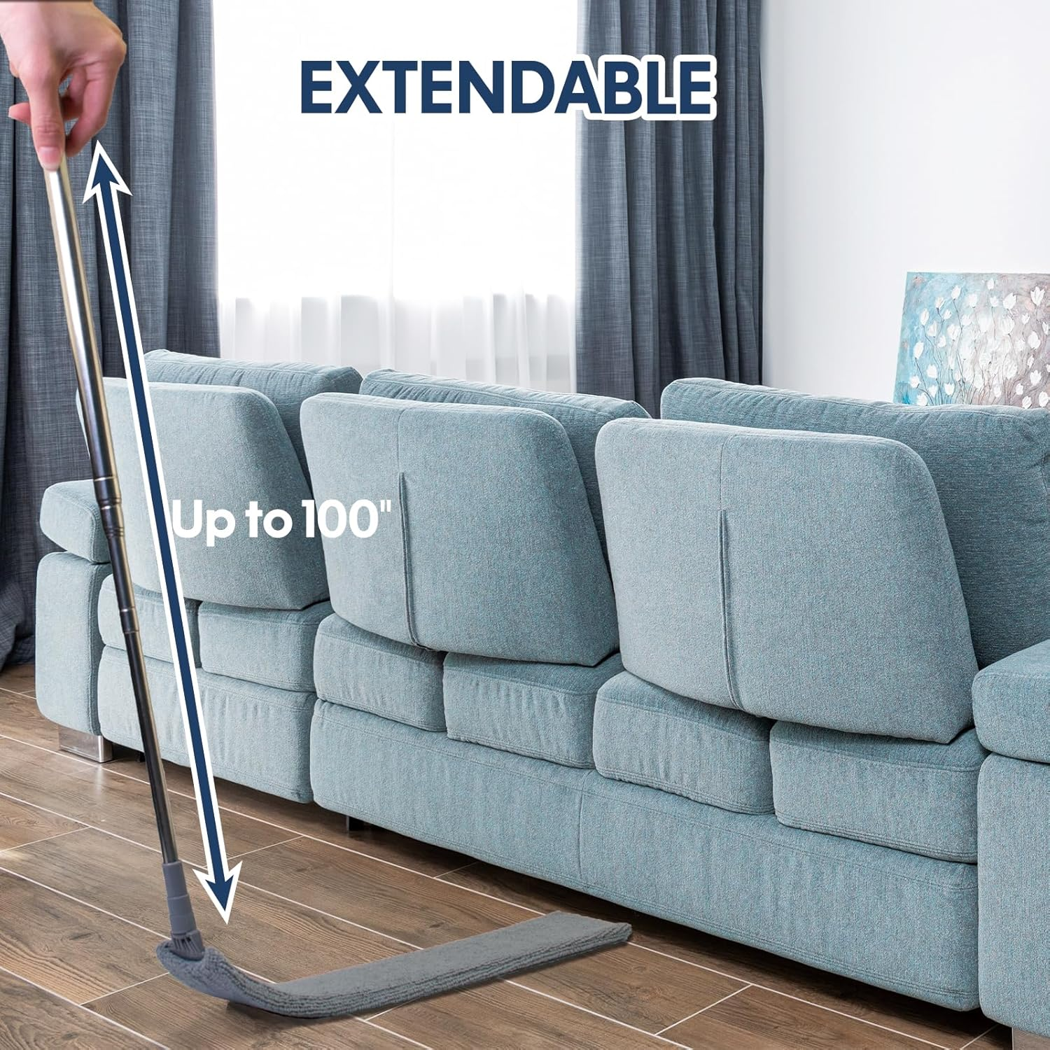 Retractable Gap Dust Cleaner with Extension Pole, Cleaning Tools with 3 Microfiber Dusting Cloths, Extendable Long Handle Duster for Cleaning under Refrigerator Sofa Couch Bed Furniture Appliance image number 4