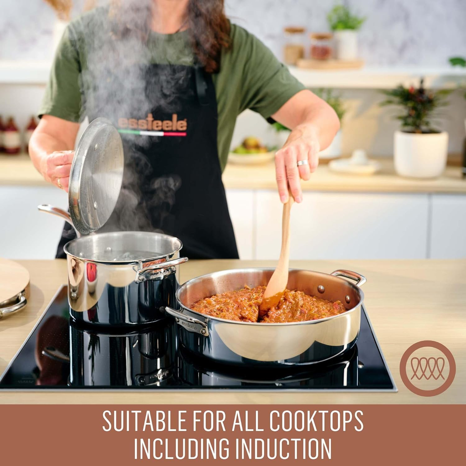 Essteele Eternita 2 Piece Clad Stainless Steel Induction Cookware Set - Sauteuse & Skillet - Dishwasher Safe, Oven Safe, Made in Italy, Premium Stainless Steel Cookware image number 2