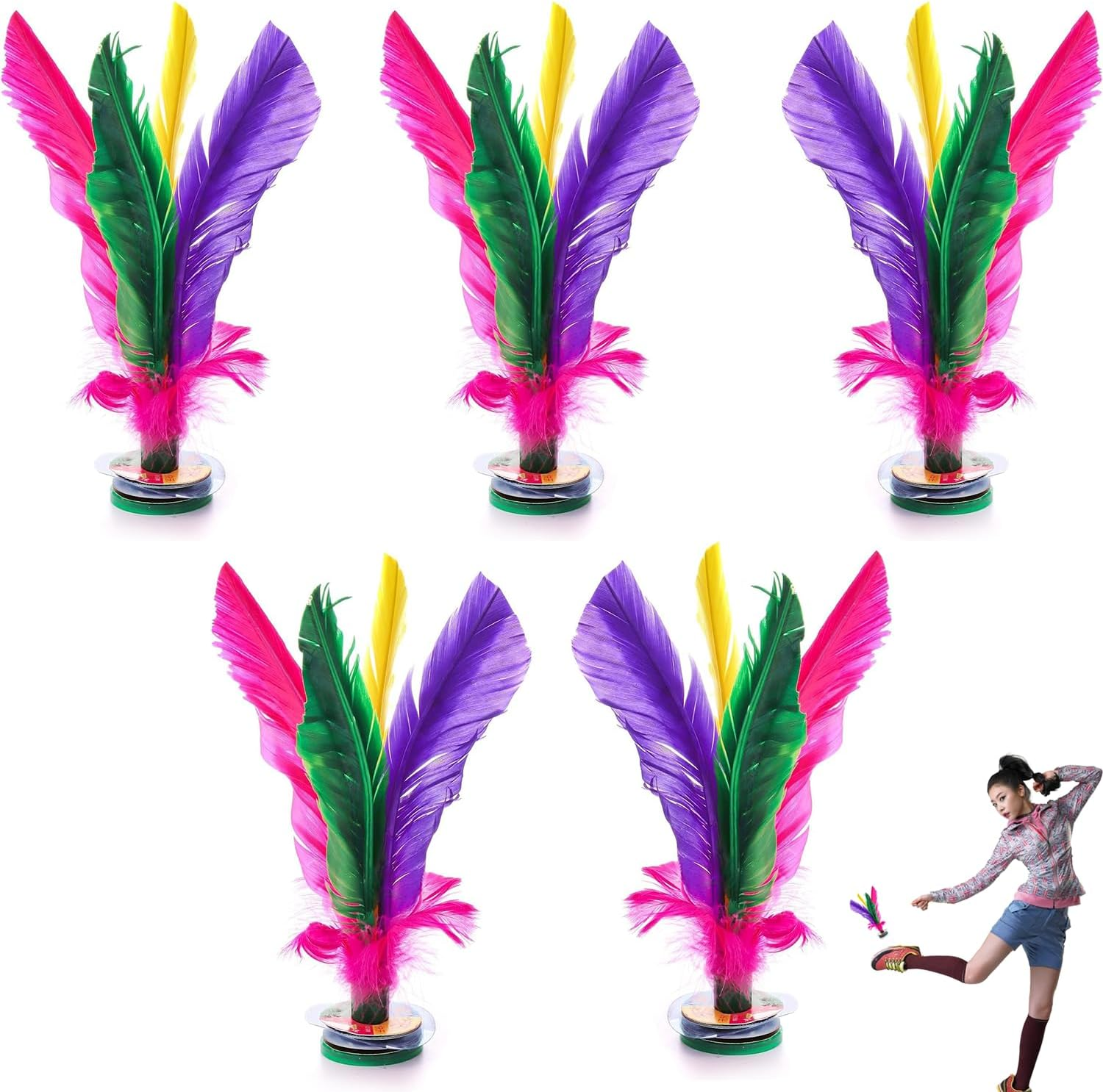 5 Pack Kick Shuttlecock, 7.5 Inch Chinese Jianzi Shuttlecock, Chinese Jianzi Foot Feather Sports Toy for Indoor and Outdoor Tennis and Racquet Sports image number 6
