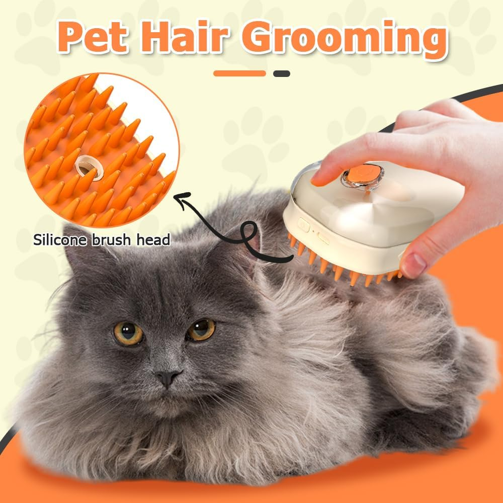 Cat Steam Brush, 3-In-1 Antistatic Steamy Cat Brush, Cat Massage Brush, Grooming Brush with Light for Fighting Cat Lichen for Cats, Dogs, Rabbits, Massage, Self-Cleaning image number 3